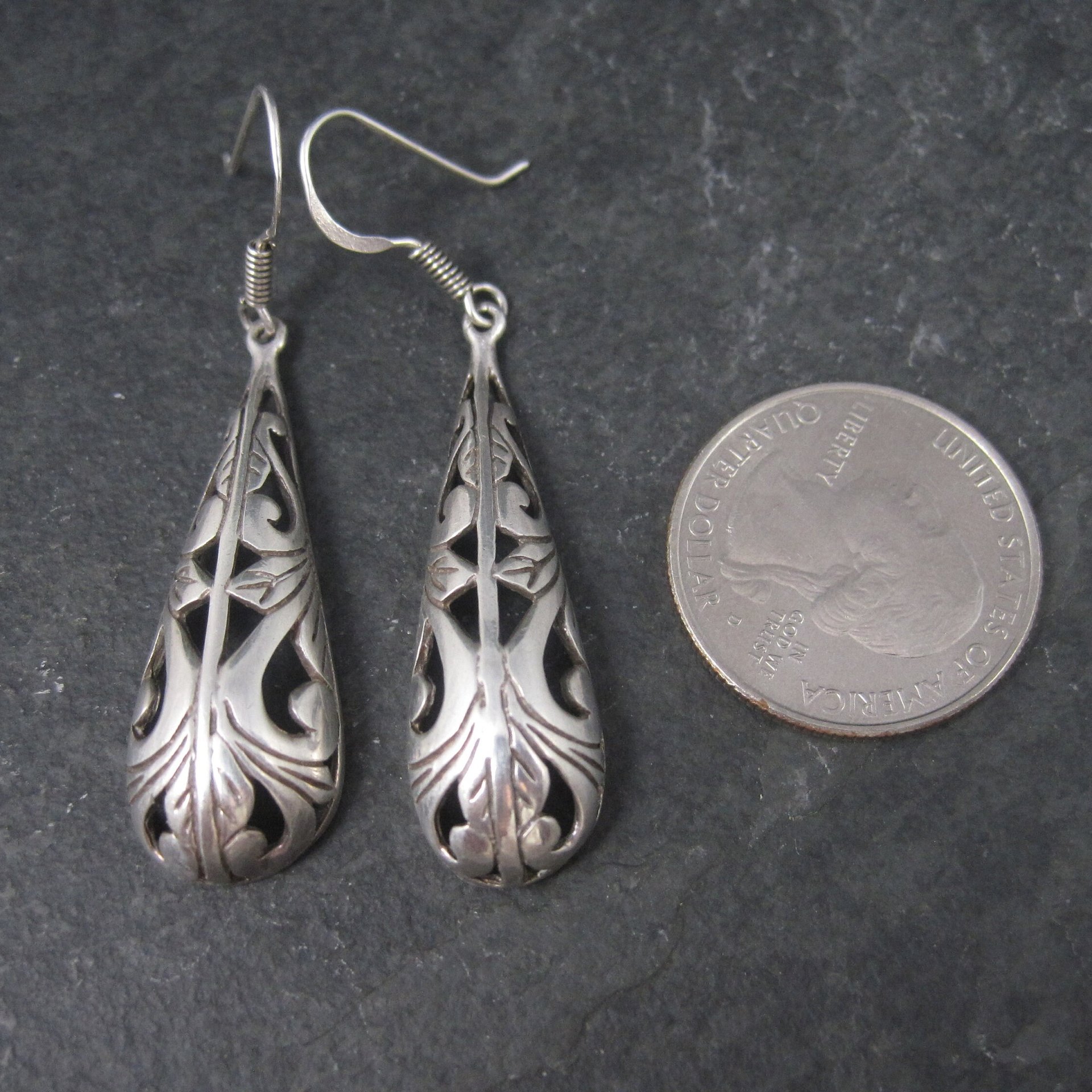Long Sterling Filigree Earrings