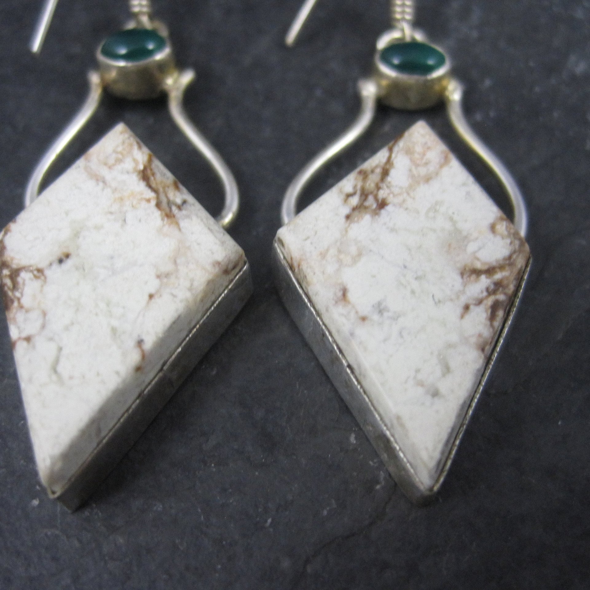 Large Sterling Chrysoprase Gemstone Earrings