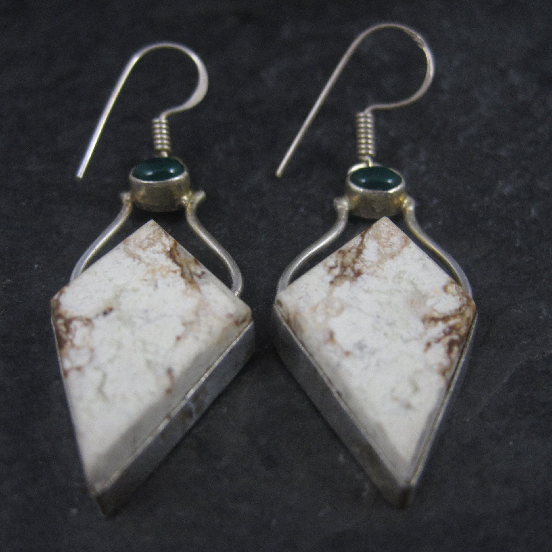 Large Sterling Chrysoprase Gemstone Earrings