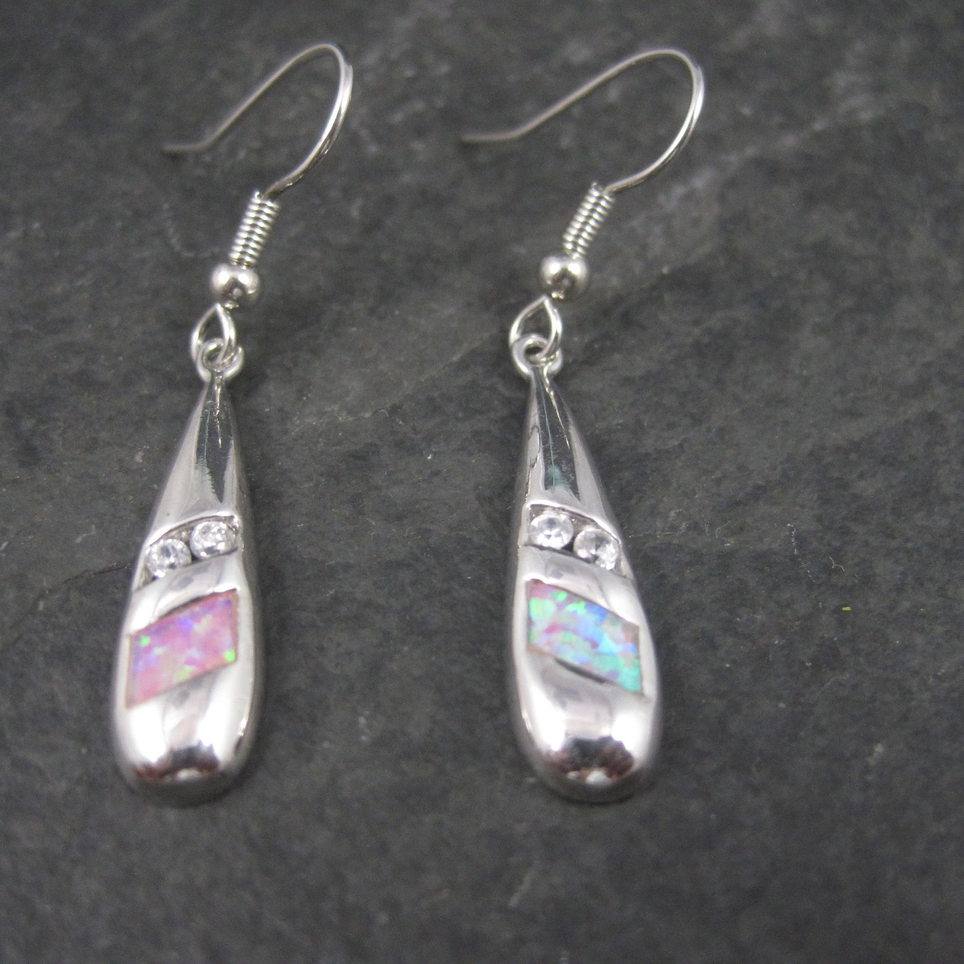 Vintage Sterling Pink Opal Cz Earrings