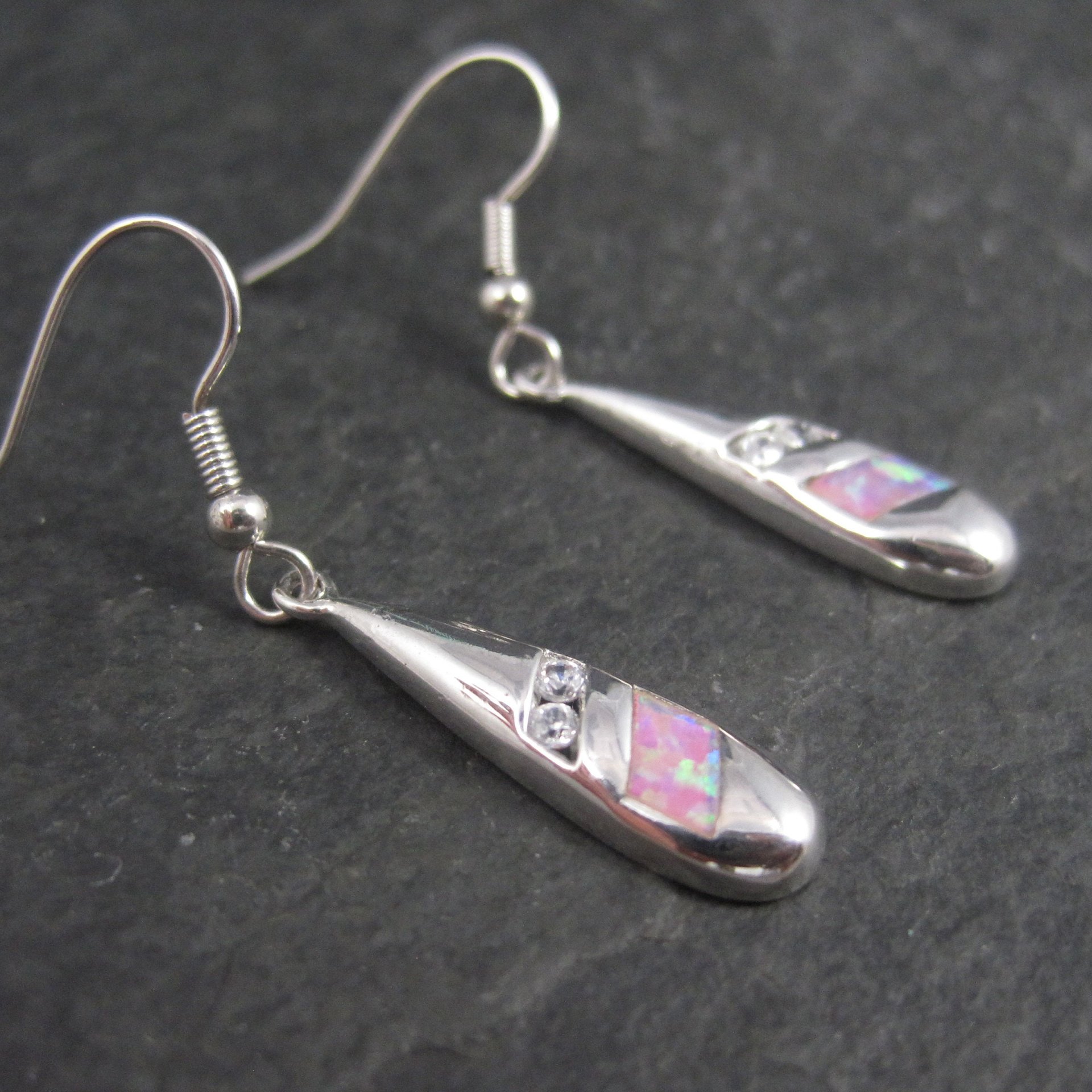 Vintage Sterling Pink Opal Cz Earrings