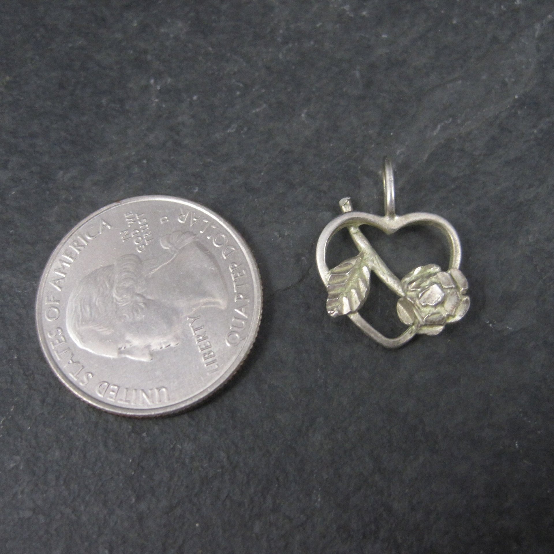 Sterling Diamond Cut Heart Rose Pendant