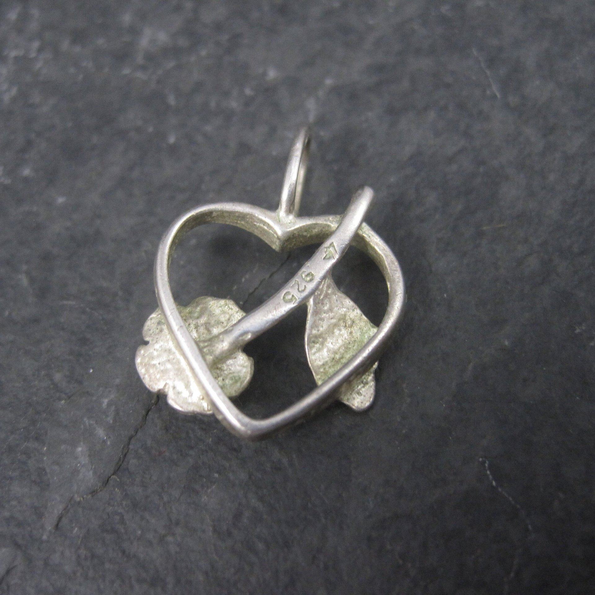 Sterling Diamond Cut Heart Rose Pendant