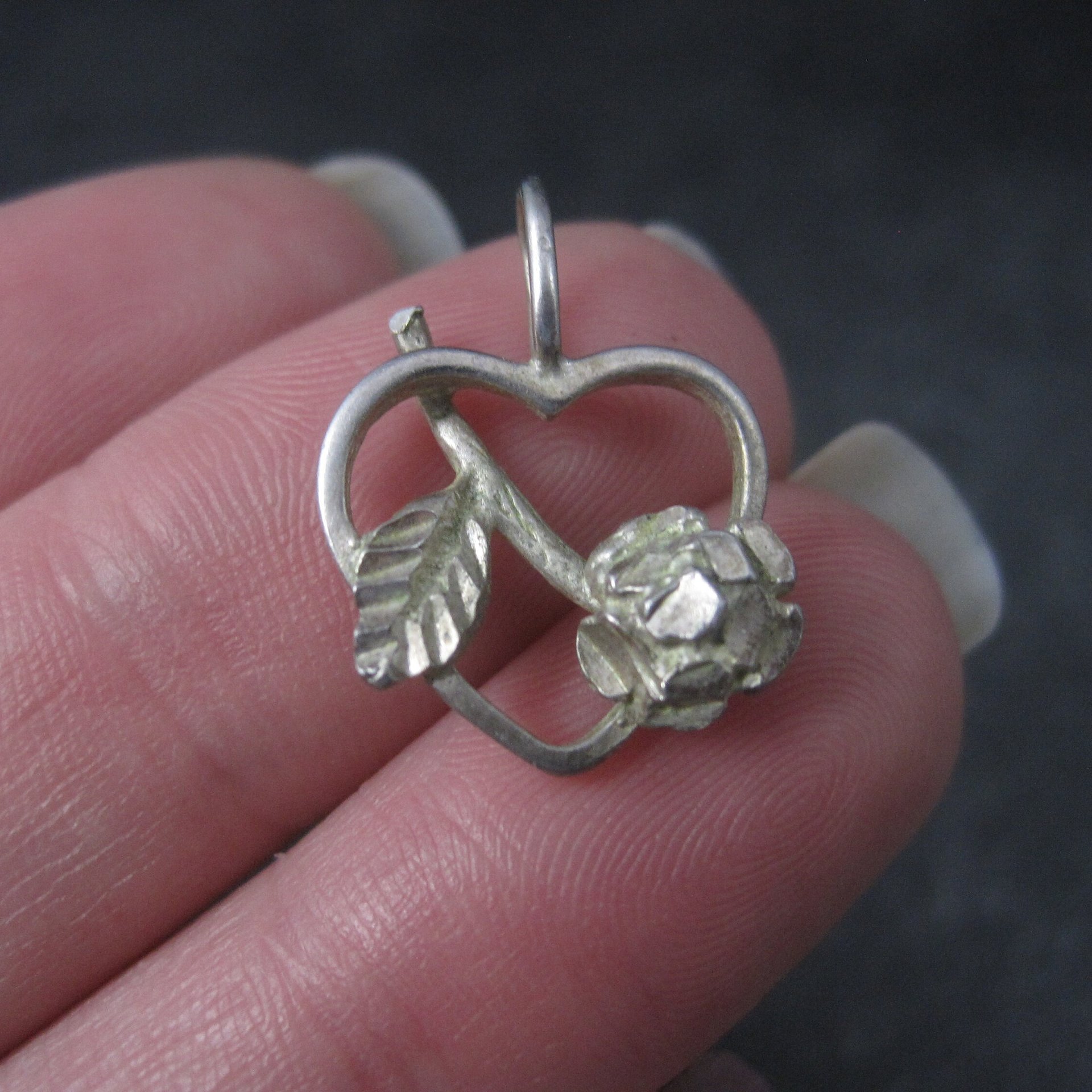 Sterling Diamond Cut Heart Rose Pendant