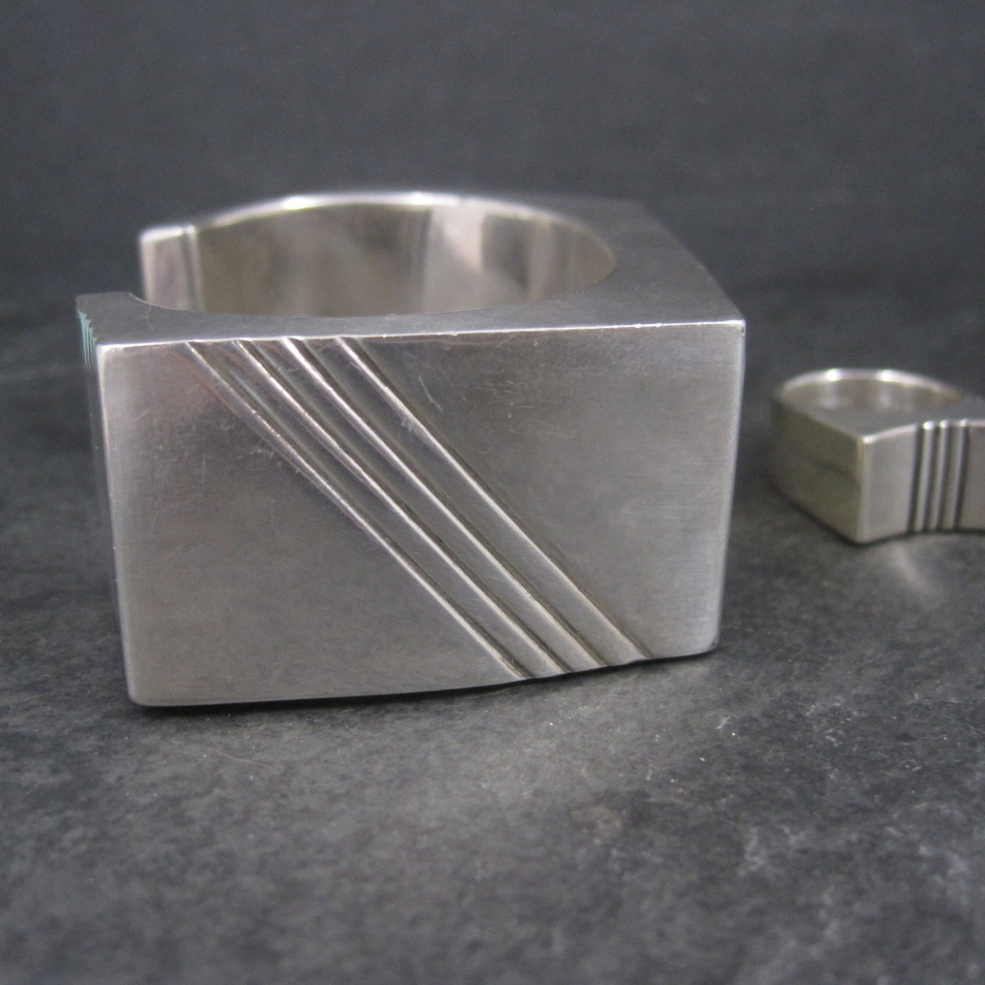Contemporary Navajo Sterling Cuff Bracelet Ring Set Yellowhorse 6.25 Inches Size 7
