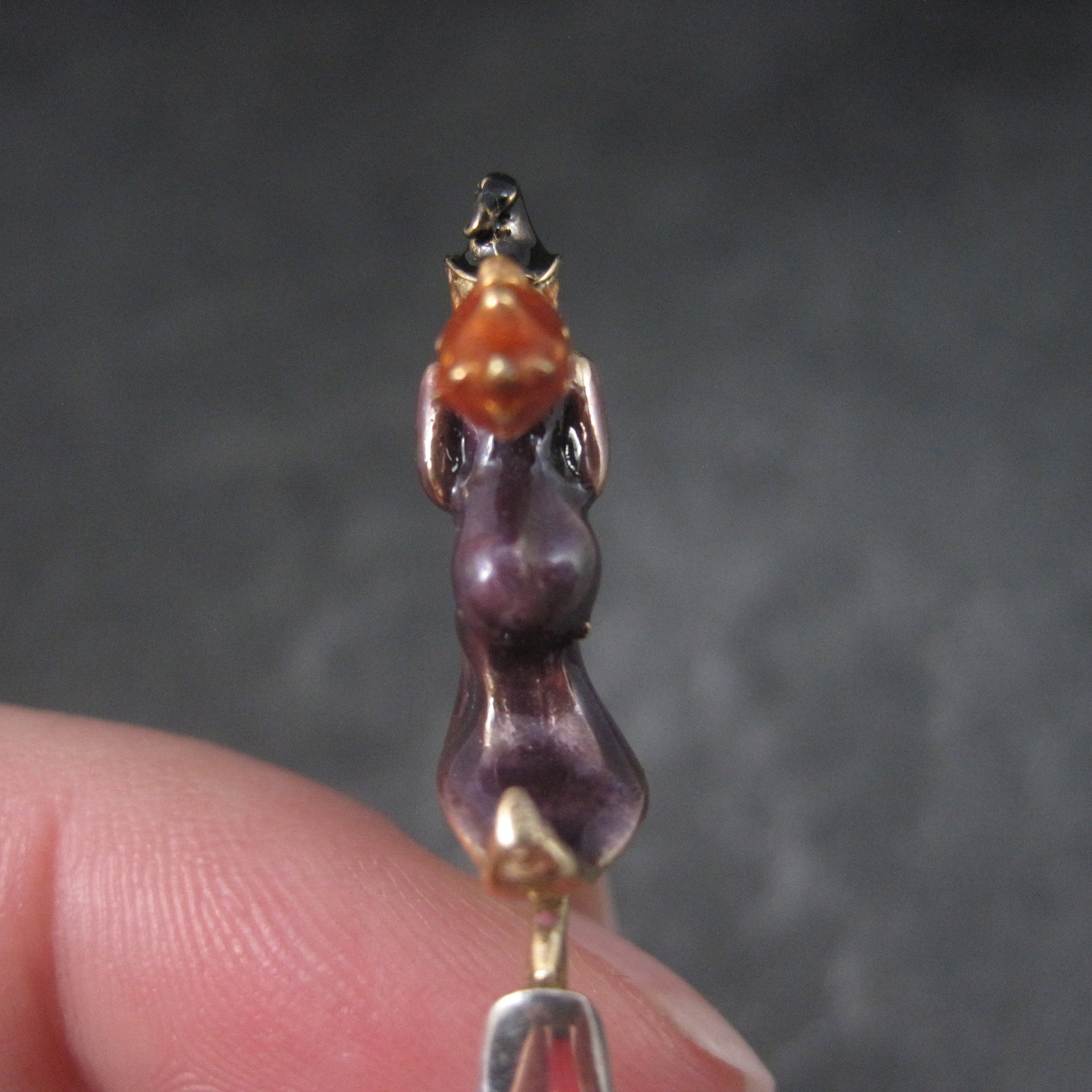 Vintage Sterling Enamel Witch Ring Size 7.5