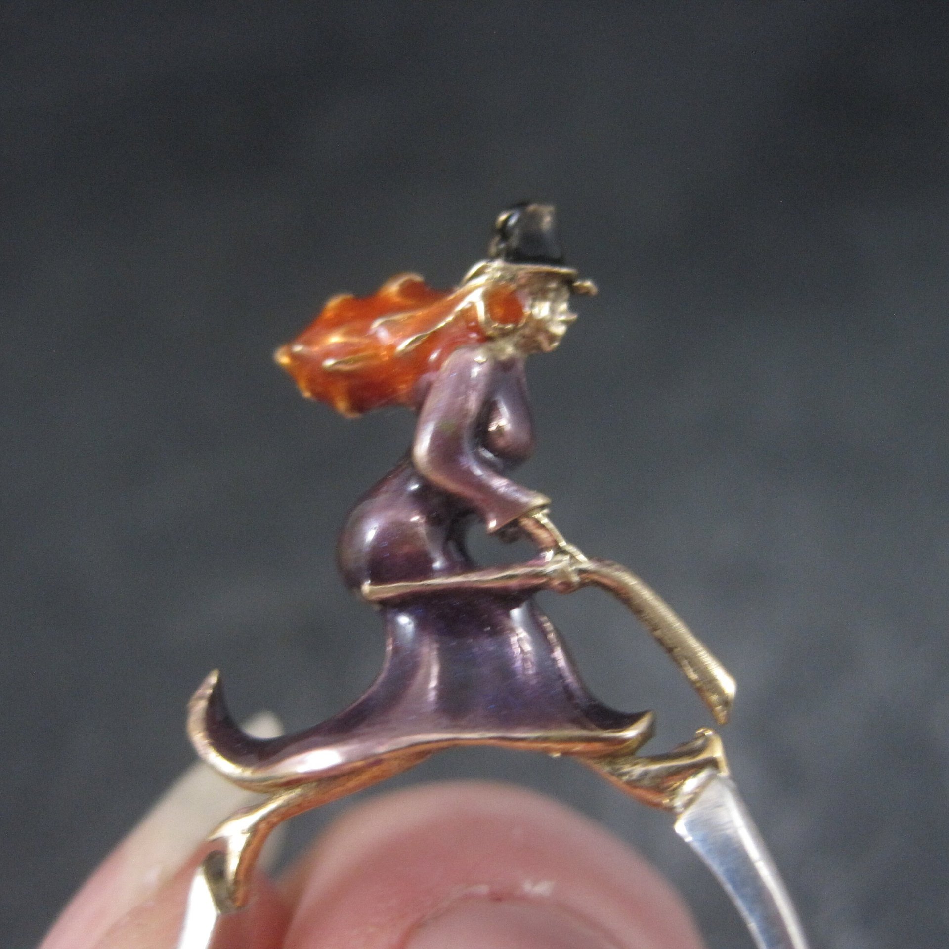 Vintage Sterling Enamel Witch Ring Size 7.5