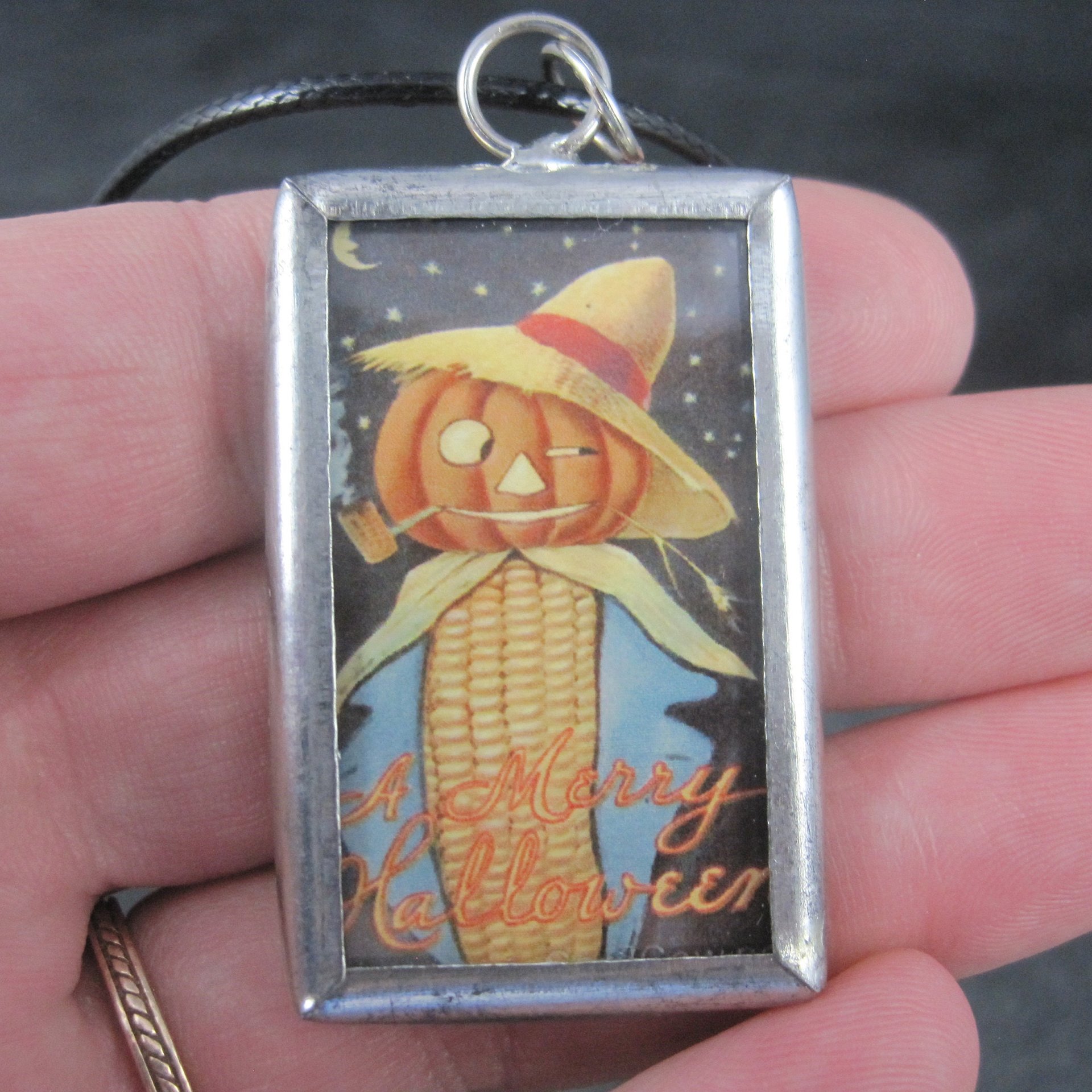 Vintage Halloween Postcard Pendant Necklace