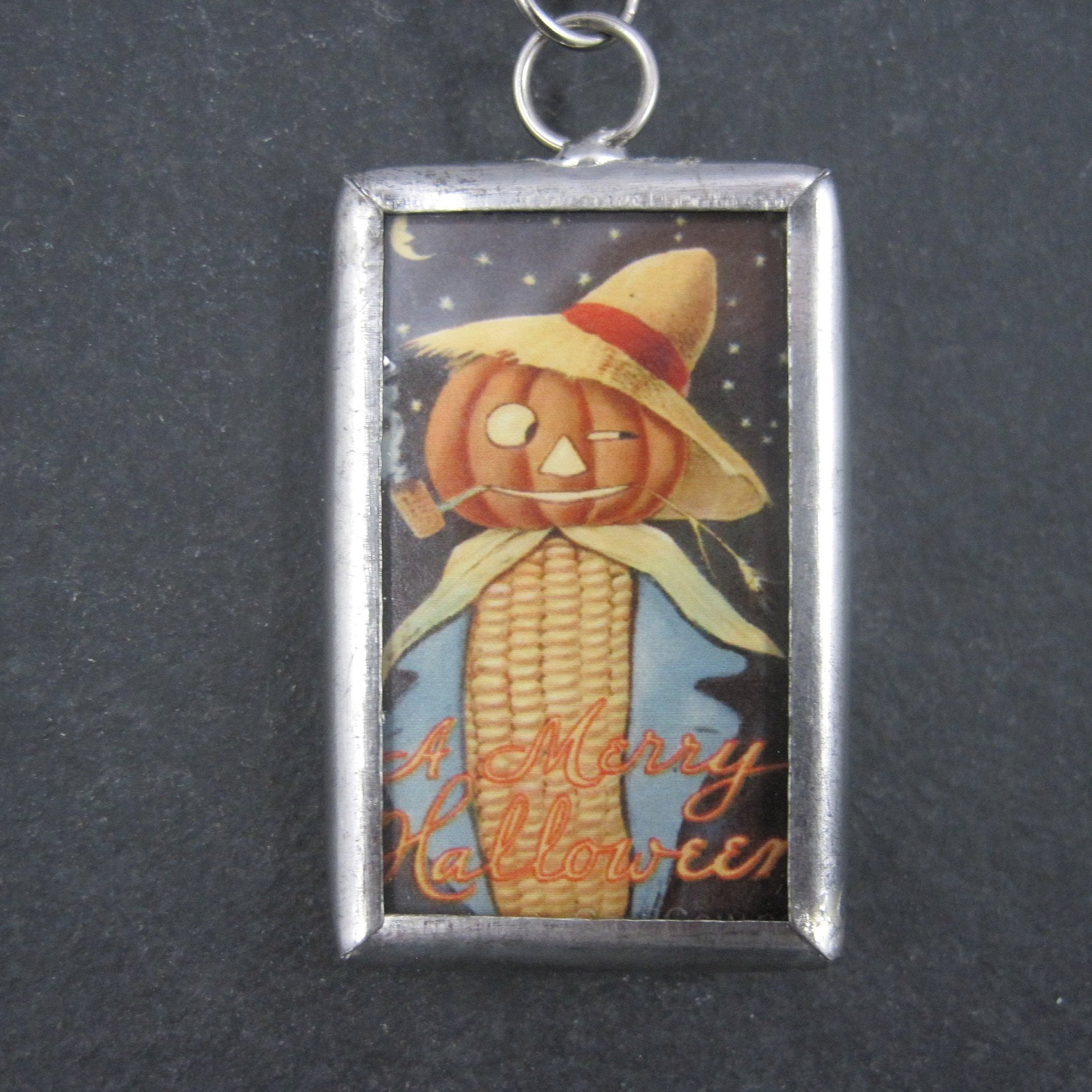 Vintage Halloween Postcard Pendant Necklace