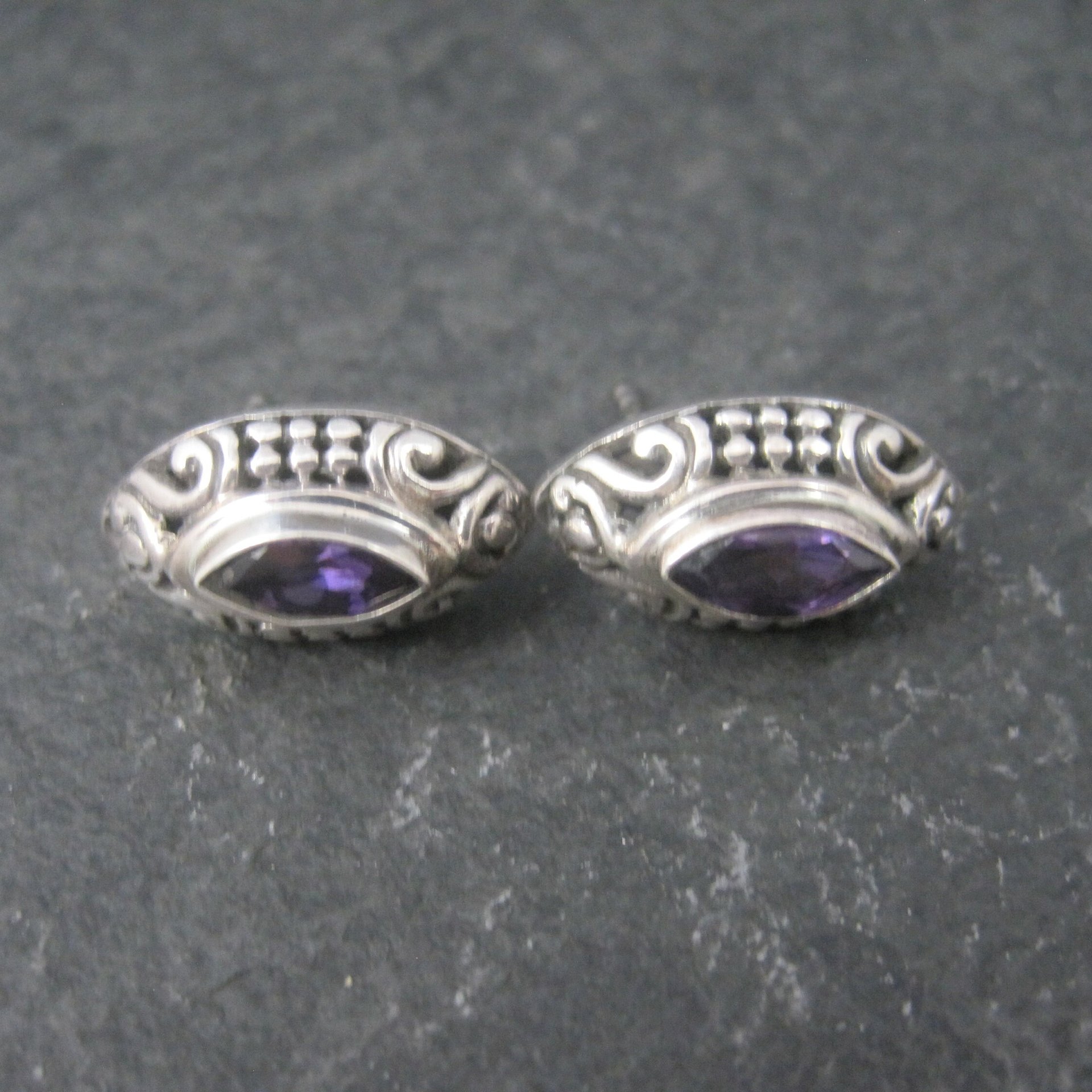 Ornate Sterling Amethyst Earrings