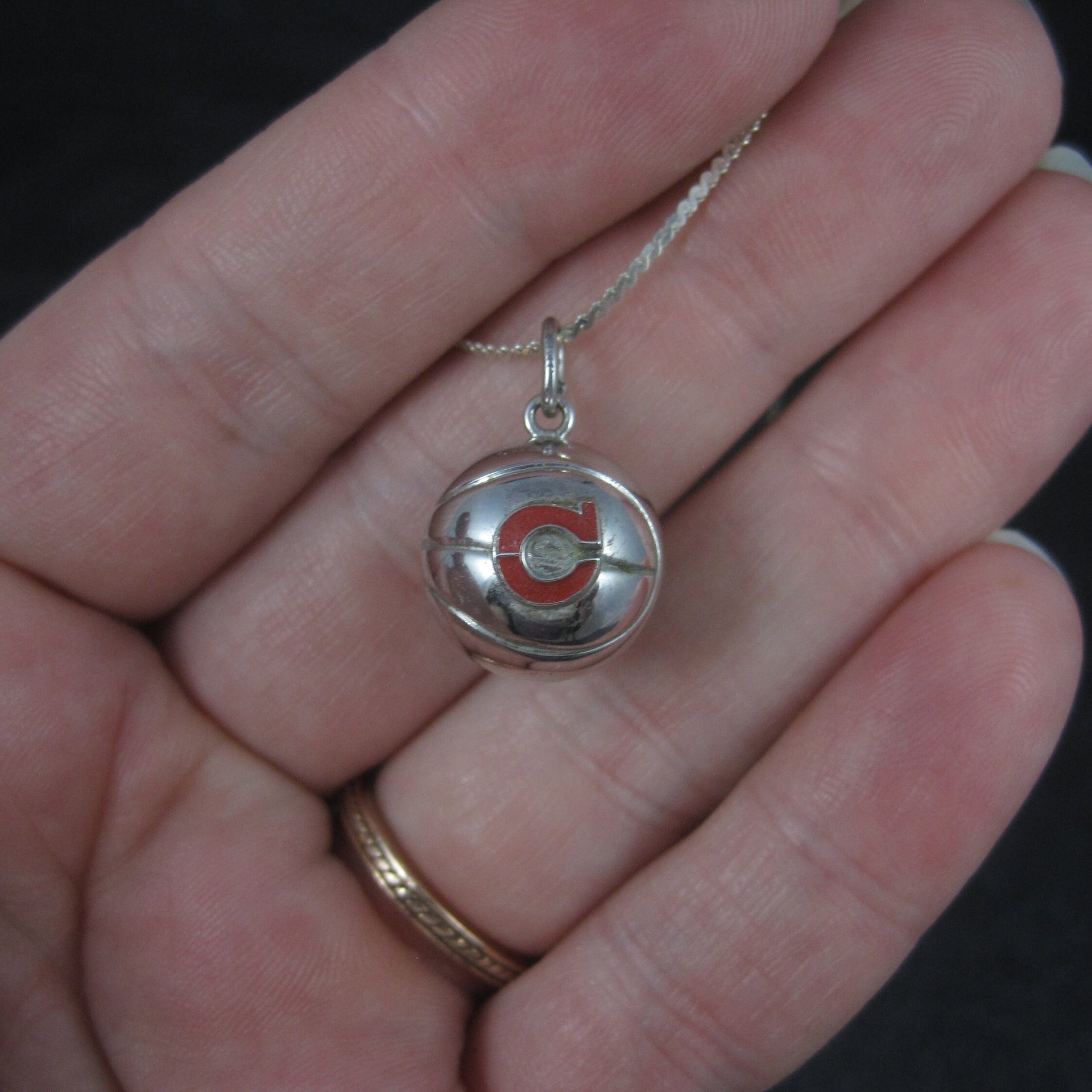 Vintage Sterling 80s Cleveland Basketball Pendant Necklace