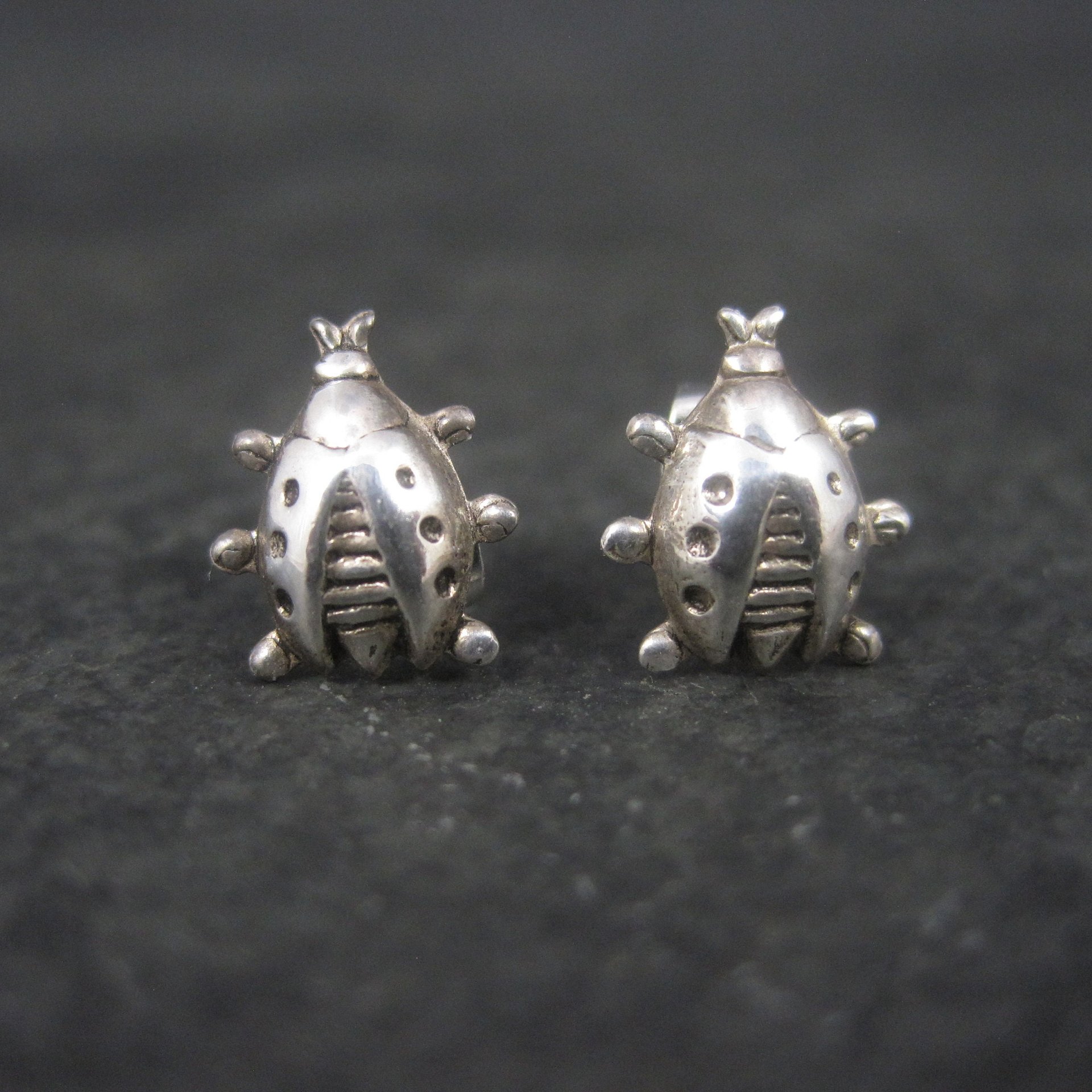 Vintage Sterling Ladybug Stud Earrings