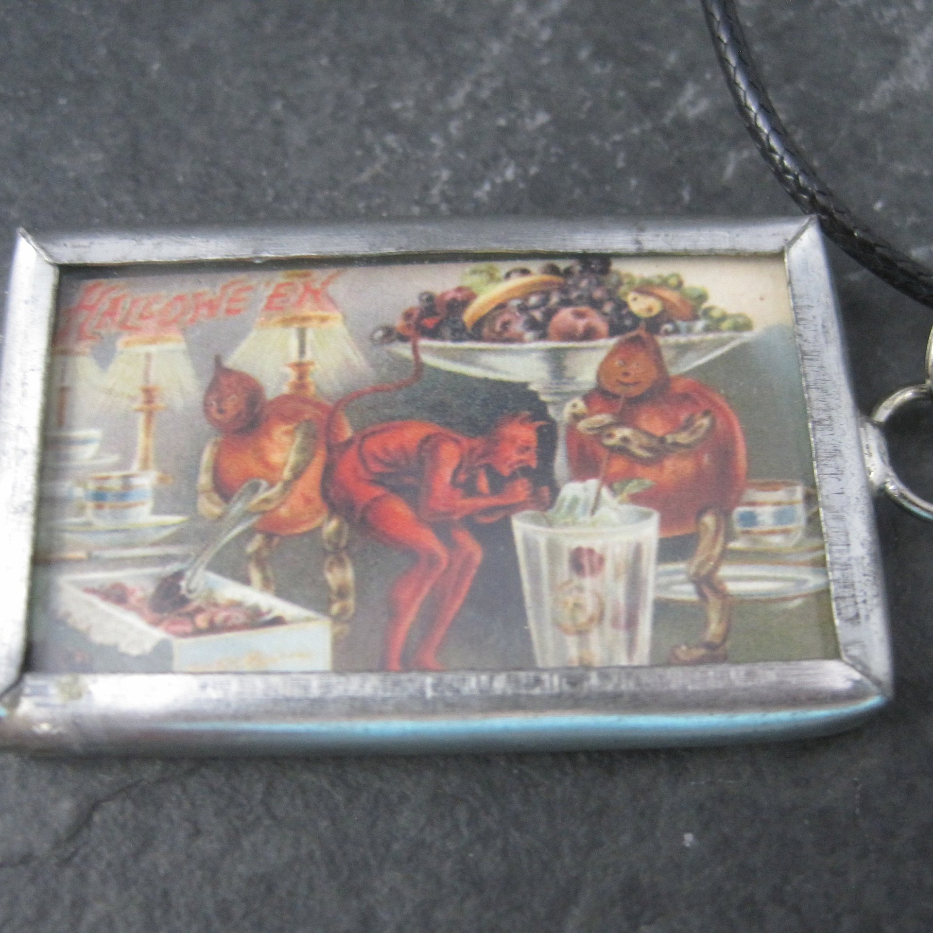 Vintage Halloween Postcard Pendant Necklace