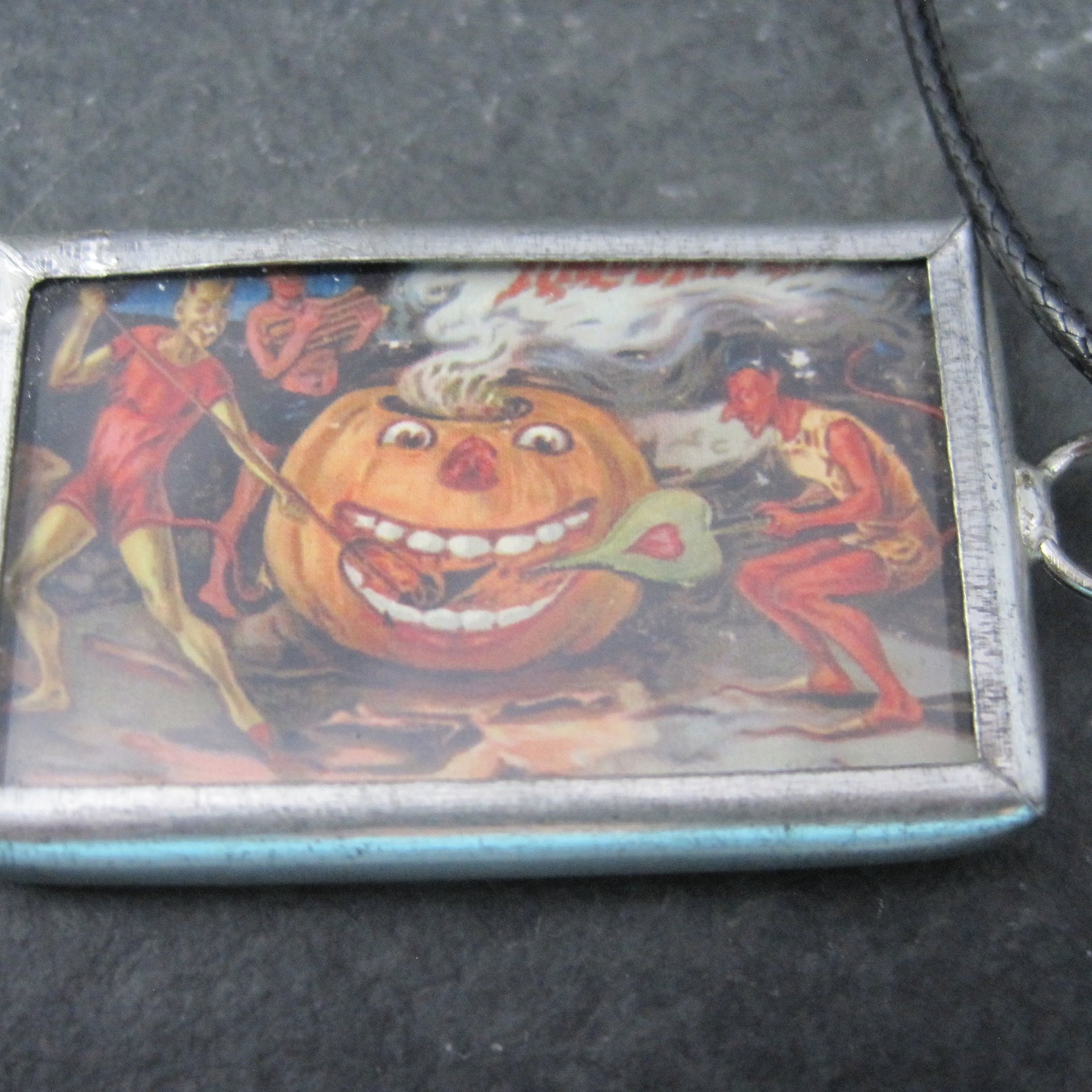 Vintage Halloween Postcard Pendant Necklace