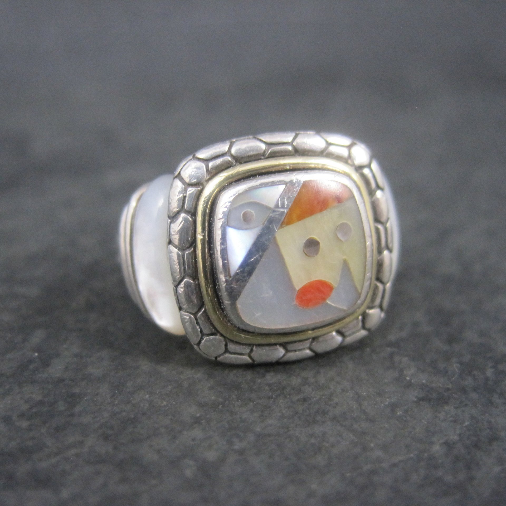 Vintage Sterling 18K Picasso Inlay Ring Size 5.5 Grossbardt