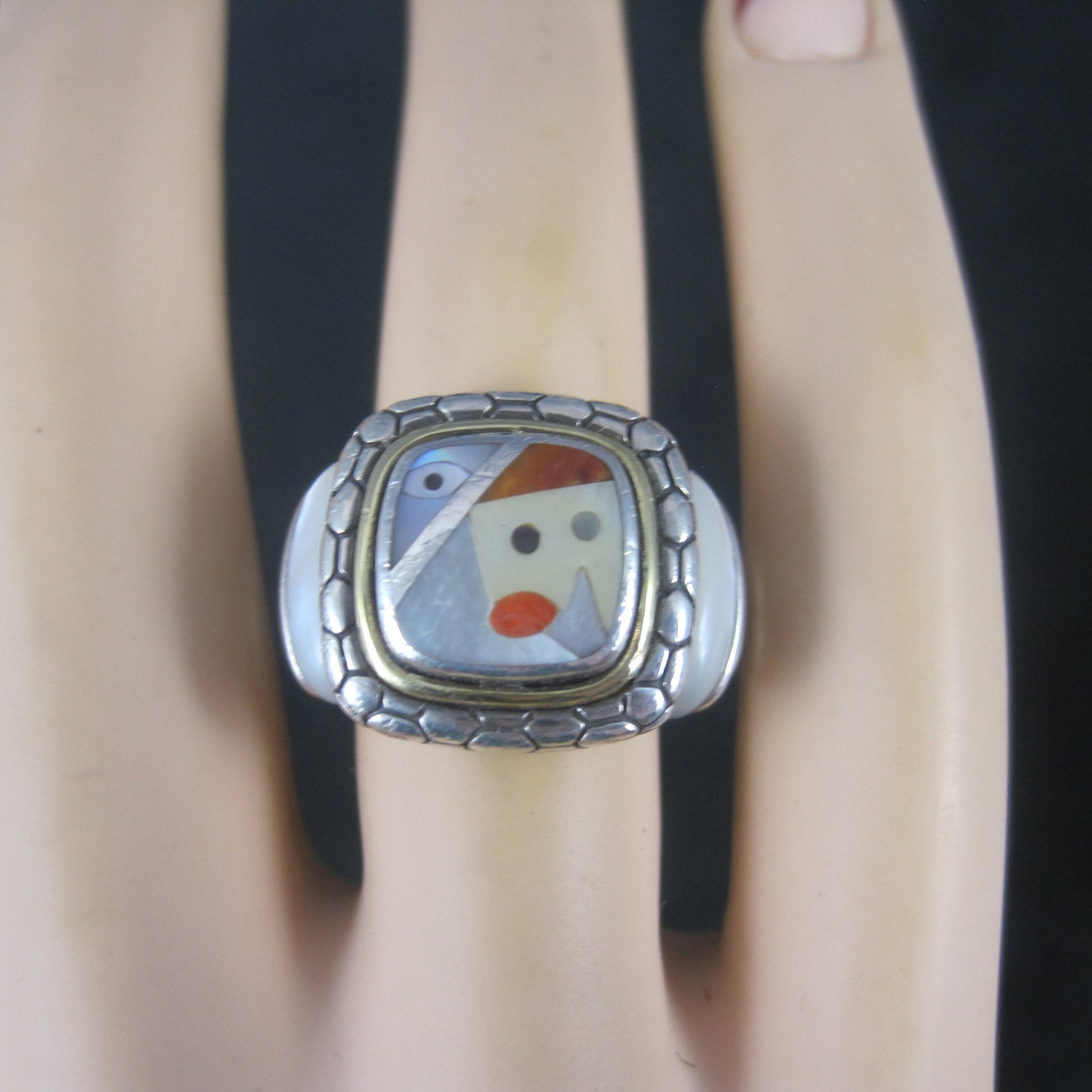 Vintage Sterling 18K Picasso Inlay Ring Size 5.5 Grossbardt