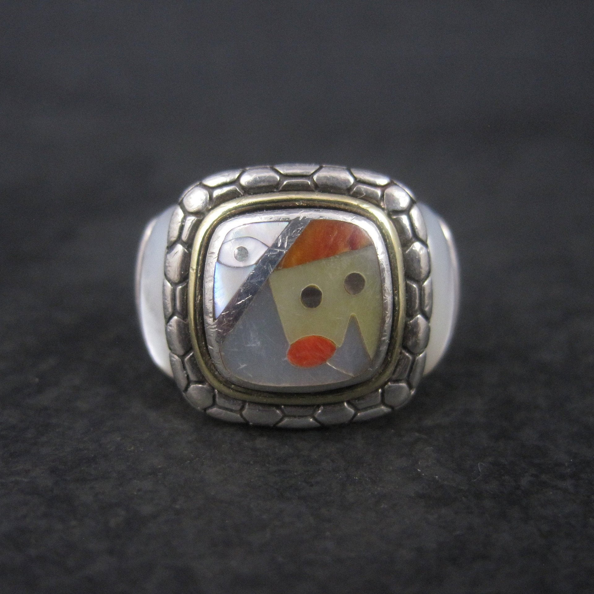 Vintage Sterling 18K Picasso Inlay Ring Size 5.5 Grossbardt