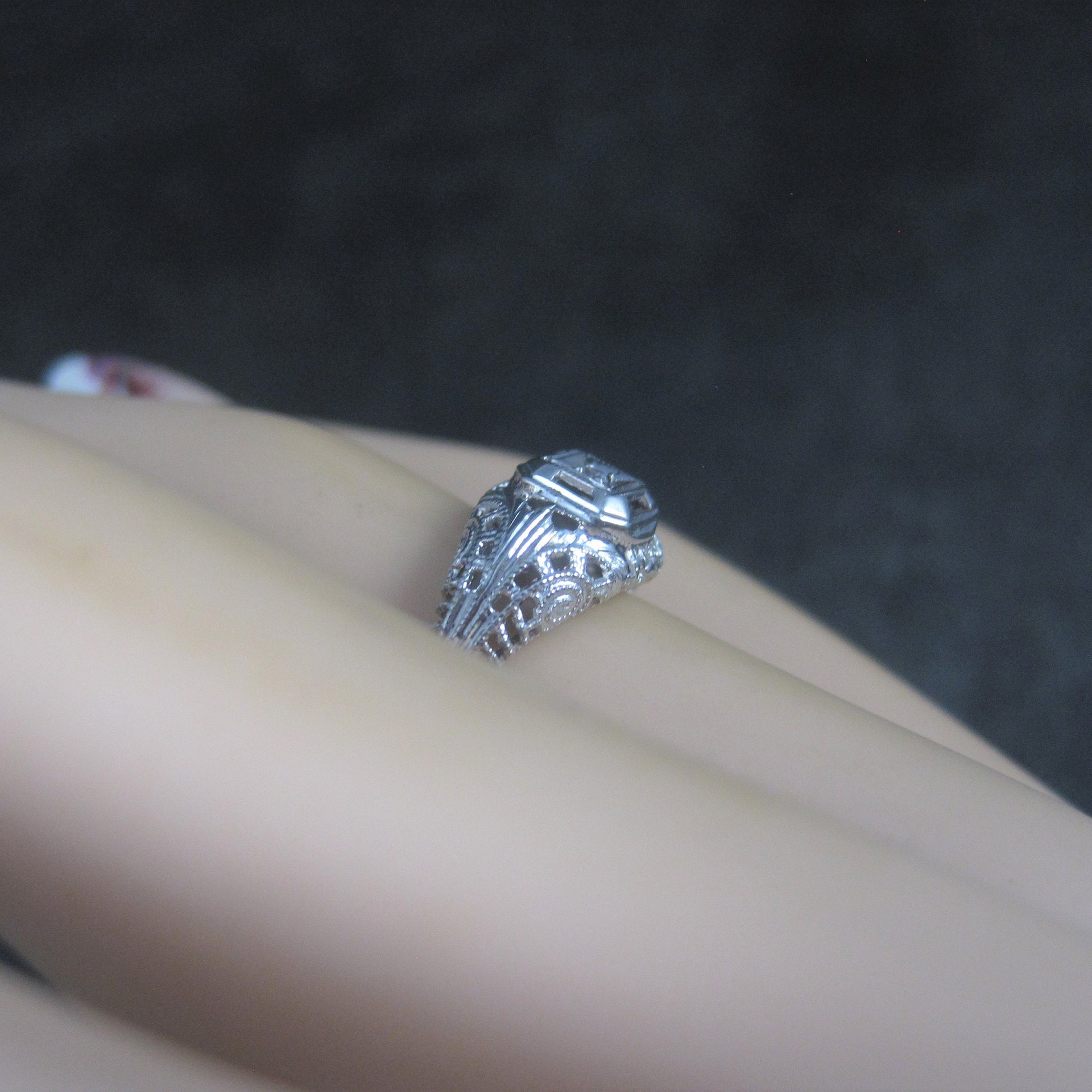Dainty Antique 10K Filigree Diamond Engagement Ring Size 6