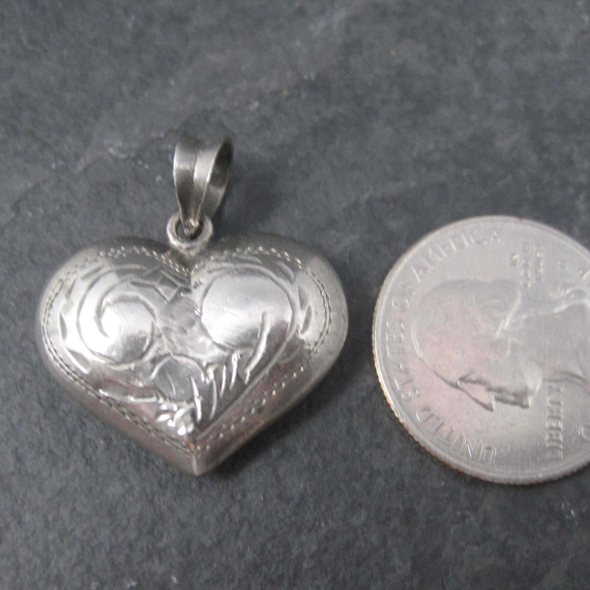 Vintage Sterling Etched Puffy Heart Pendant