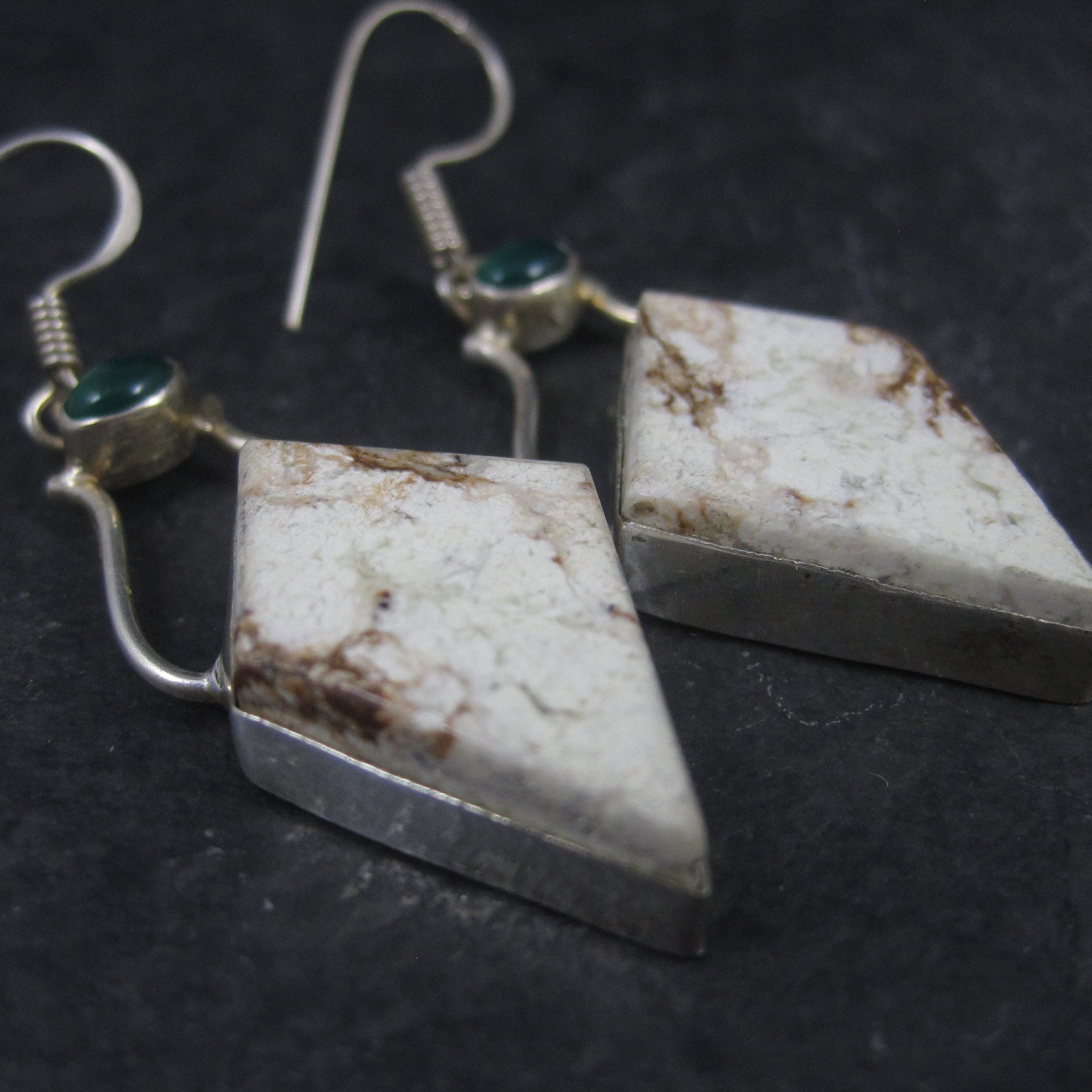 Large Sterling Chrysoprase Gemstone Earrings
