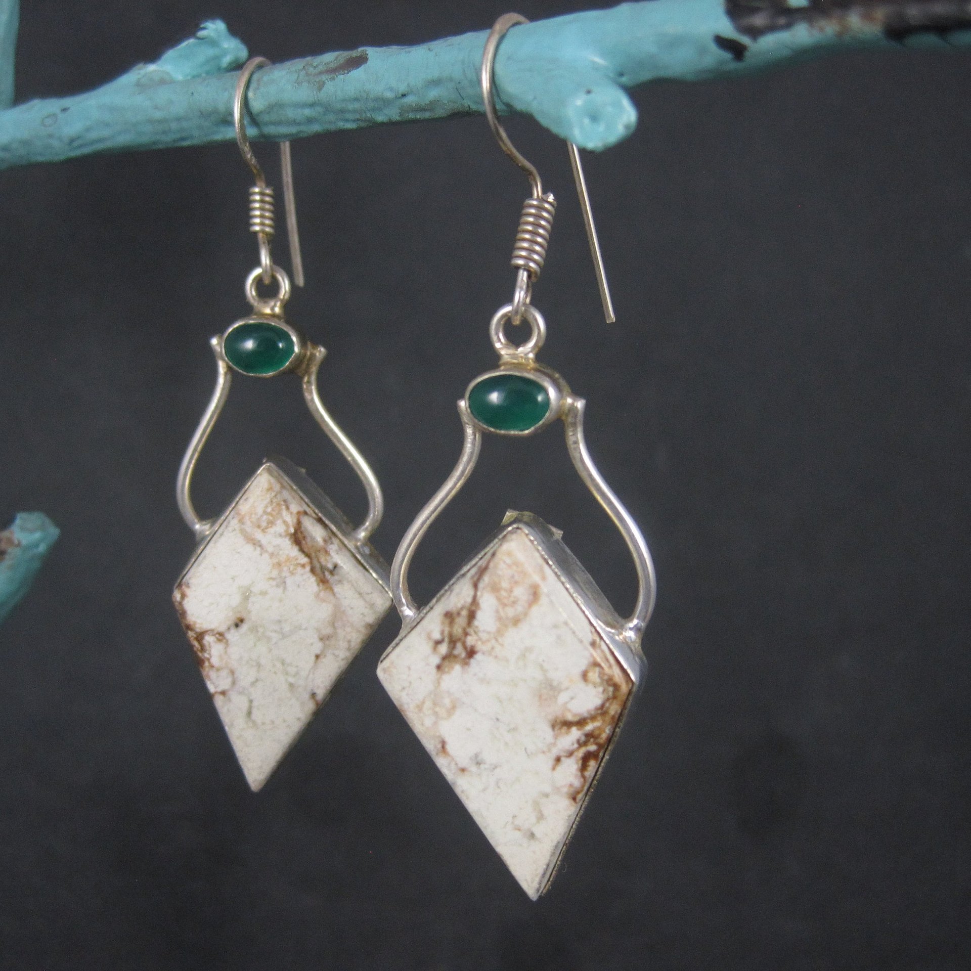 Large Sterling Chrysoprase Gemstone Earrings