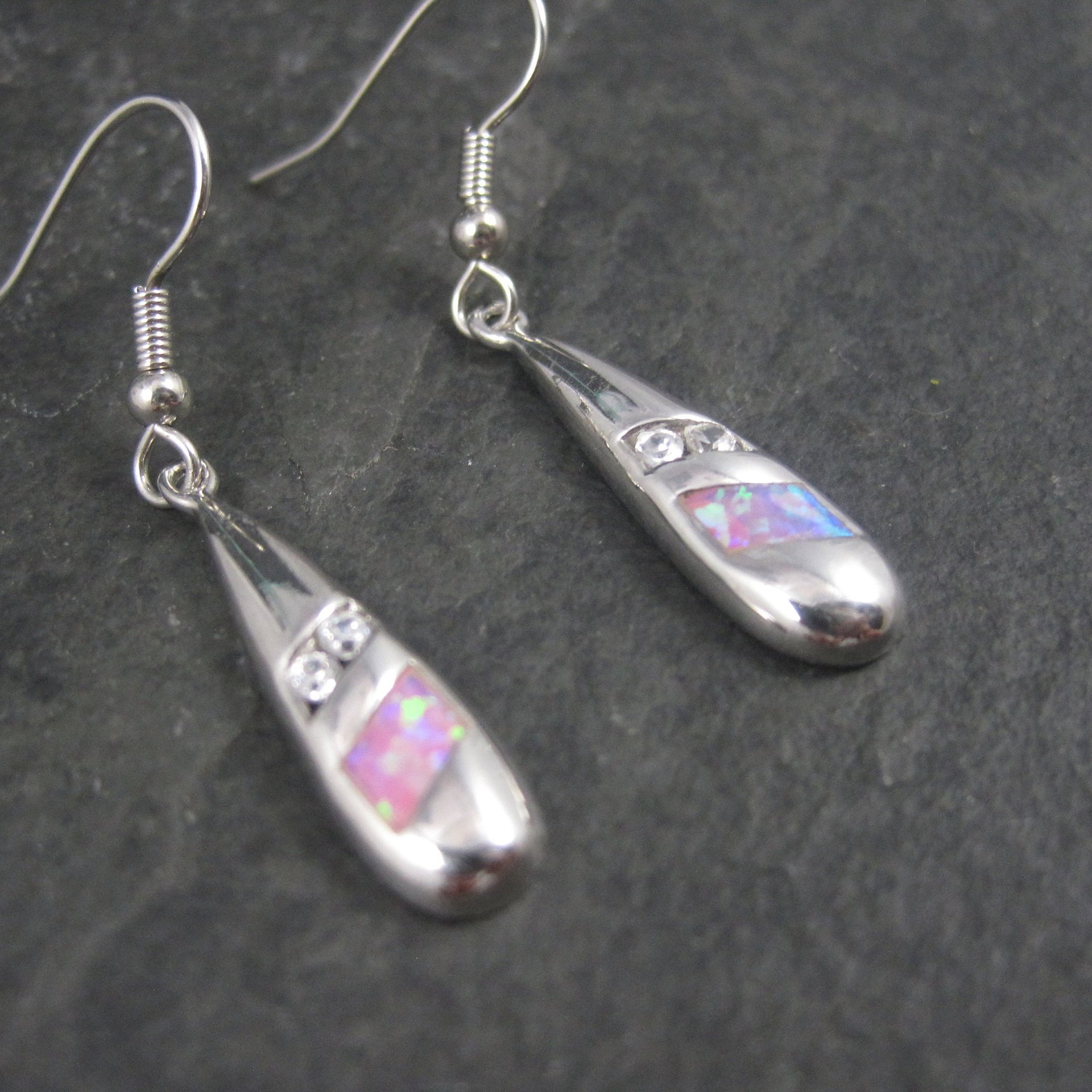 Vintage Sterling Pink Opal Cz Earrings
