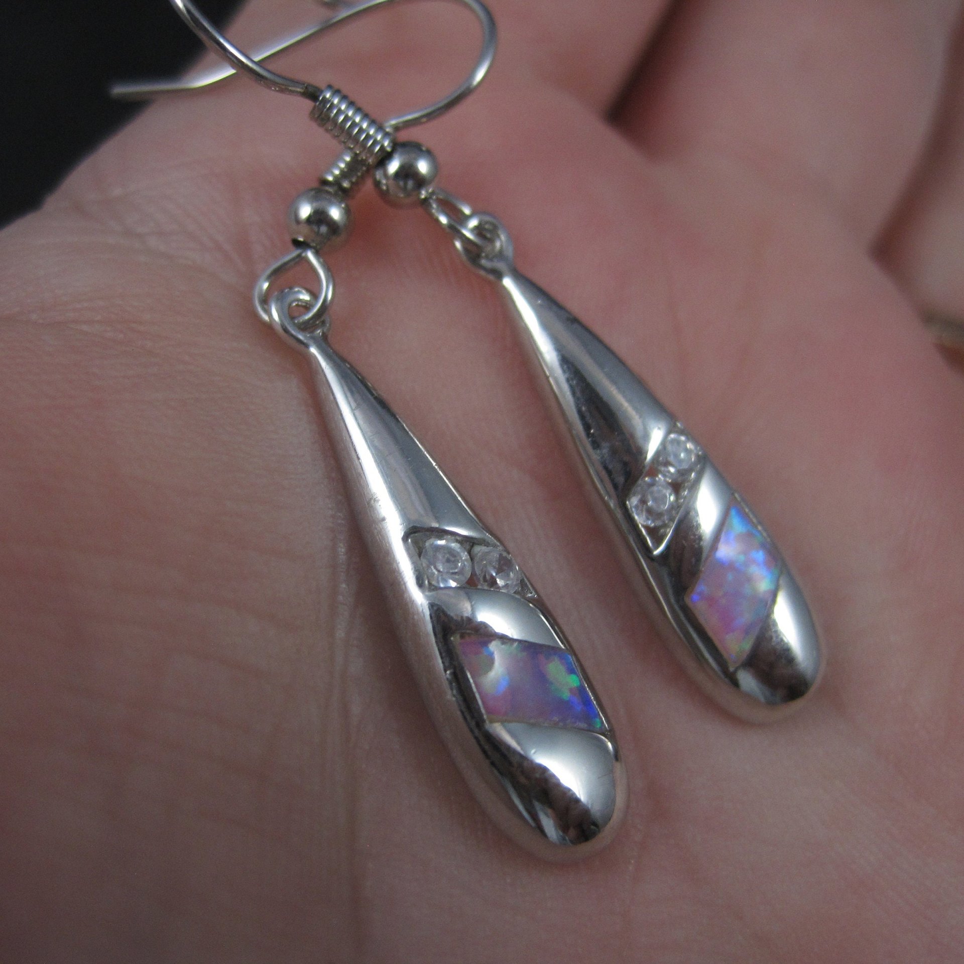 Vintage Sterling Pink Opal Cz Earrings