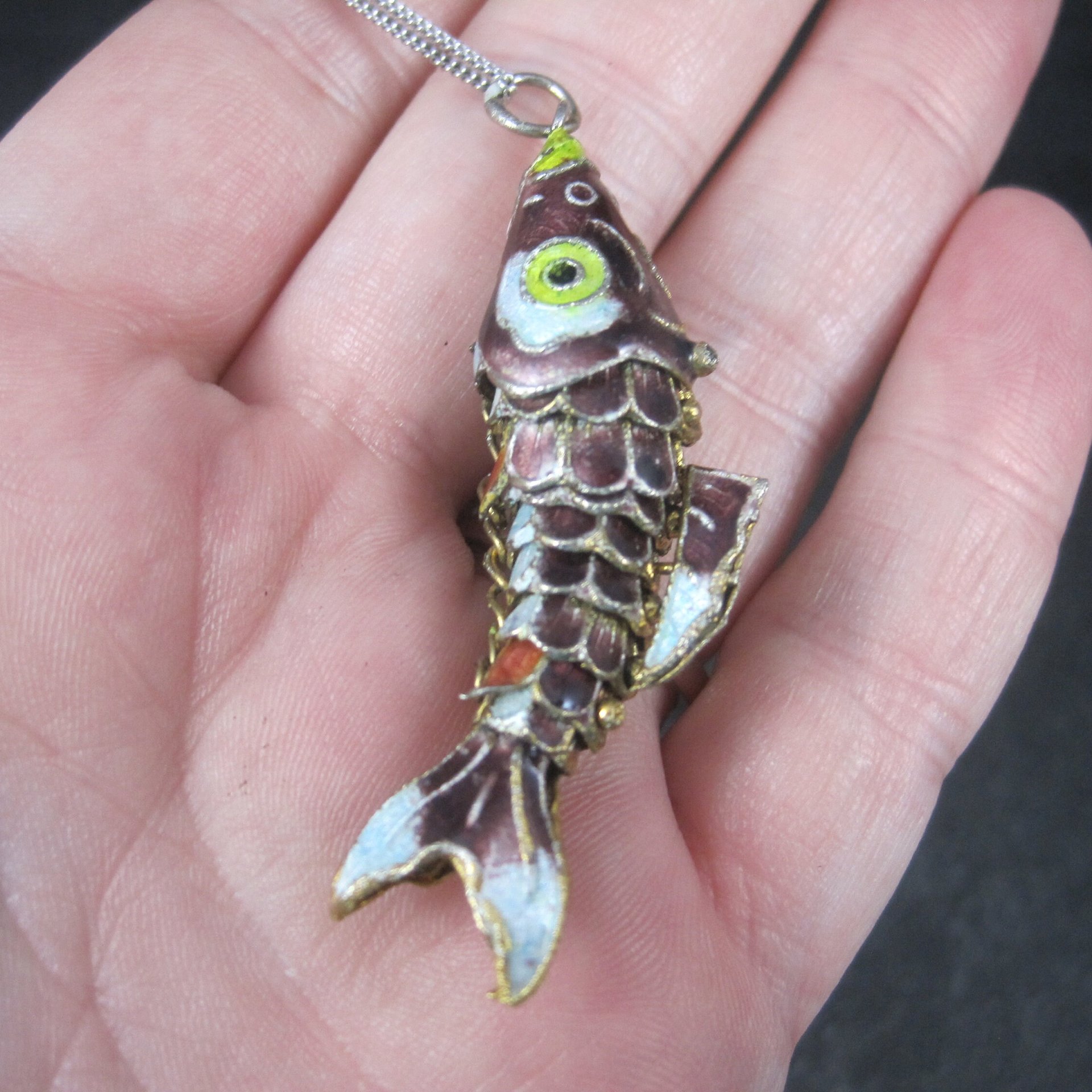Vintage Cloisonne Enamel Fish Pendant Articulated Koi