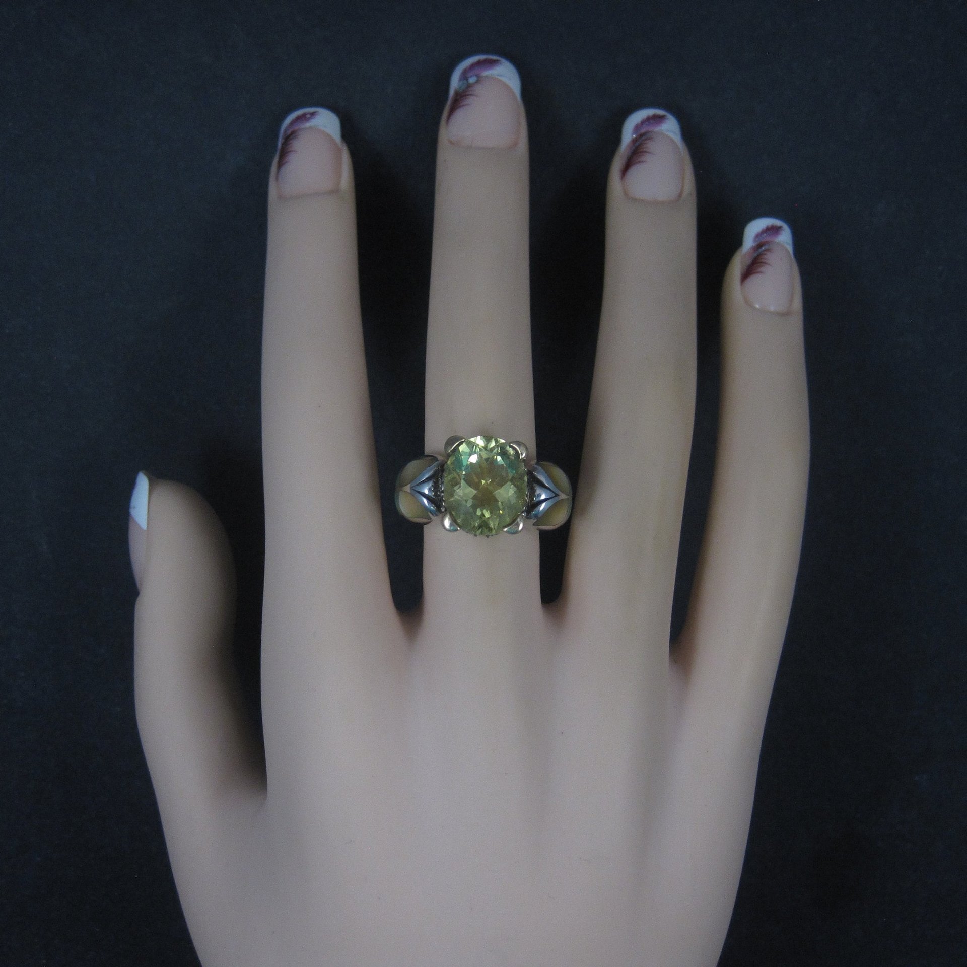 Vintage Sterling 18K Lemon Quartz Inlay Butterfly Ring Size 8 Asch Grossbardt
