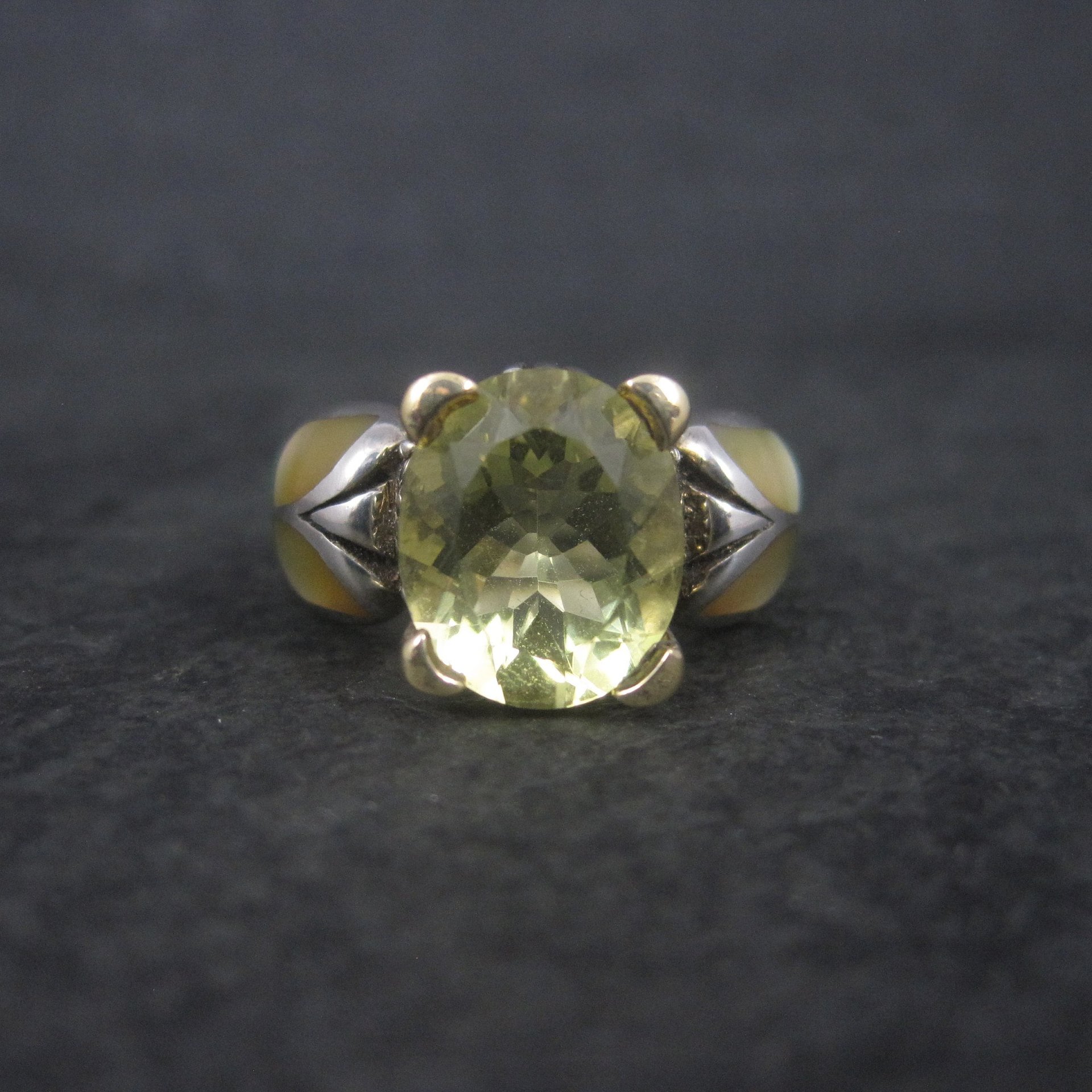 Vintage Sterling 18K Lemon Quartz Inlay Butterfly Ring Size 8 Asch Grossbardt