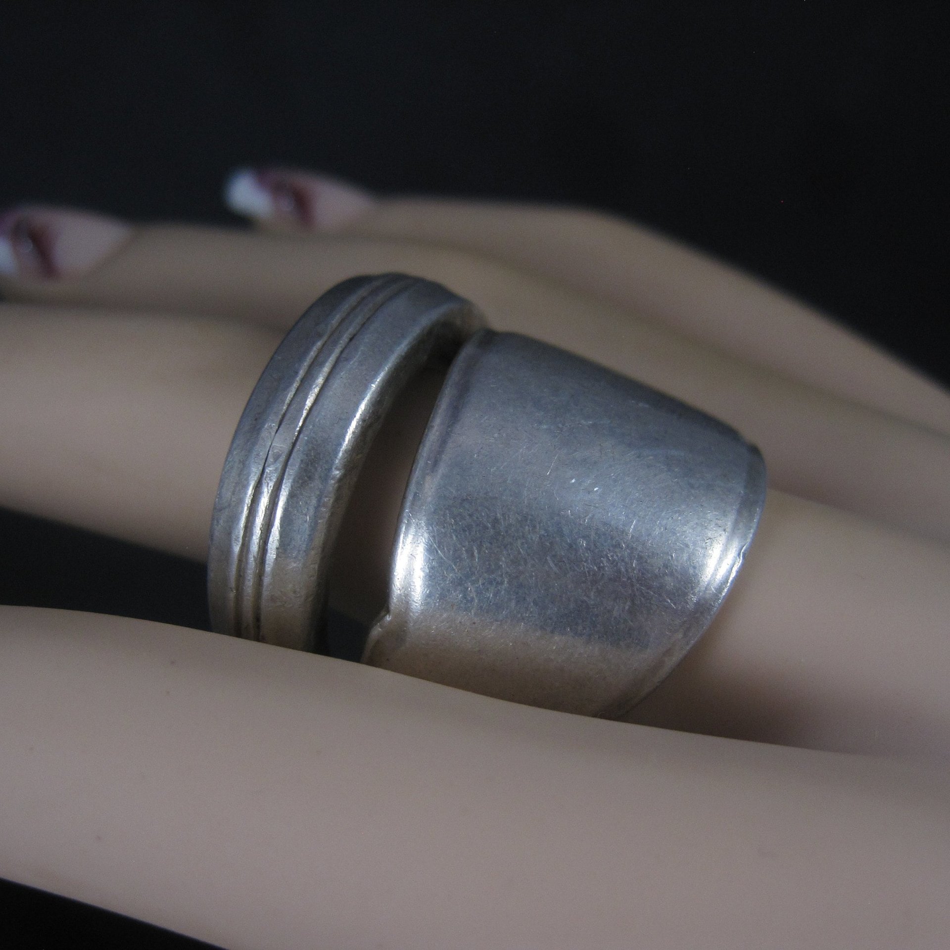 Heavy Silver Plate Rose Spoon Ring Size 10