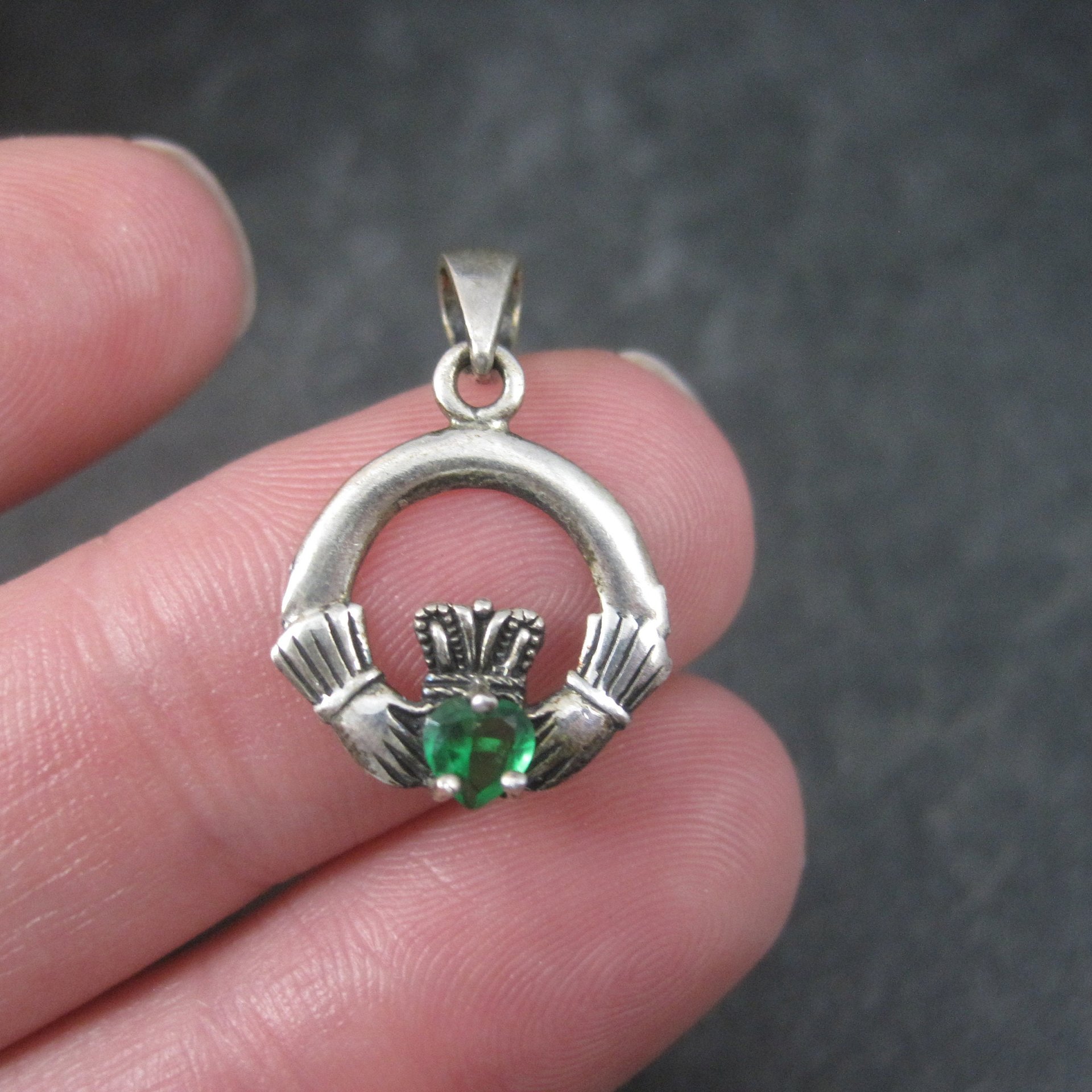 Sterling Claddagh Pendant May Birthstone