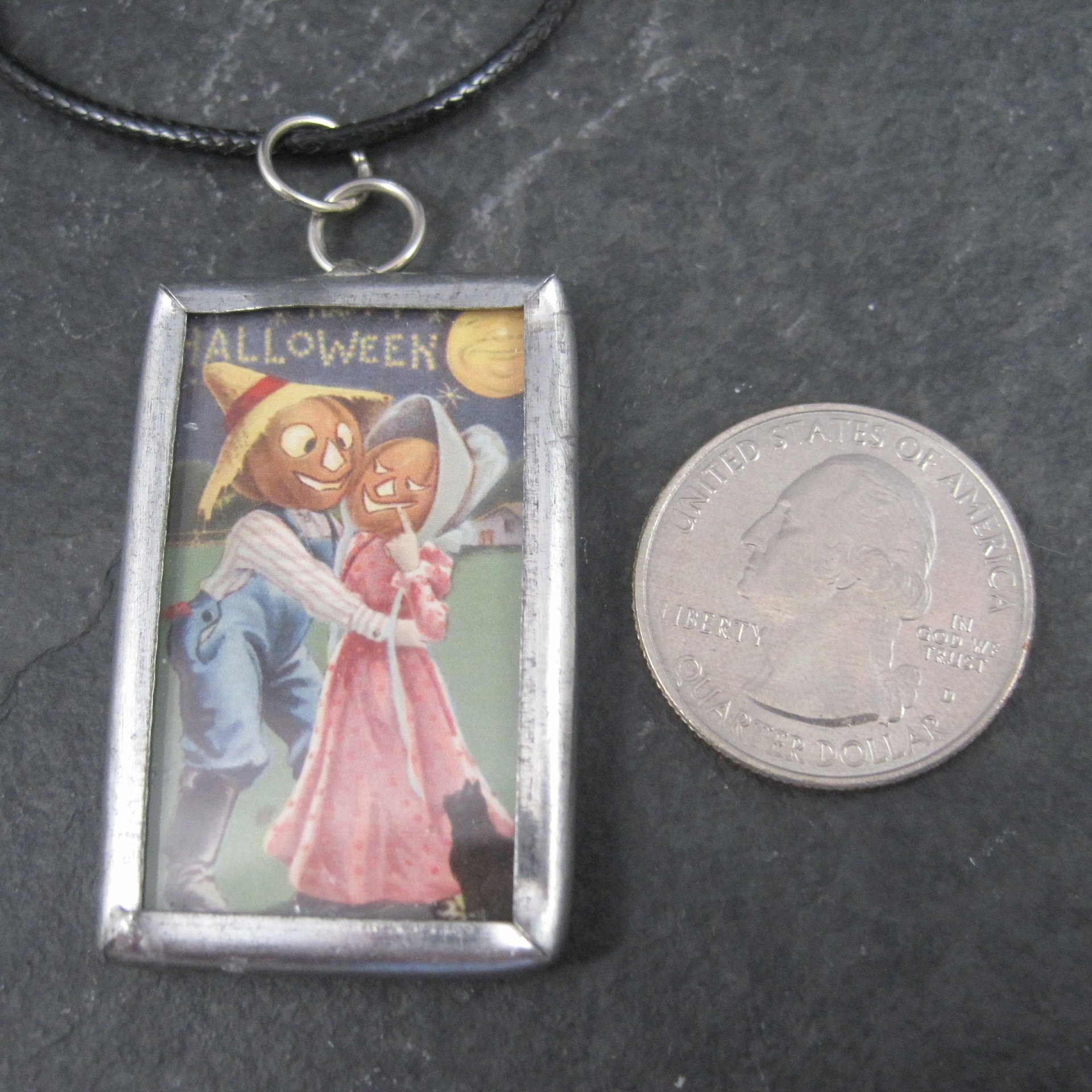 Vintage Halloween Postcard Pendant Necklace