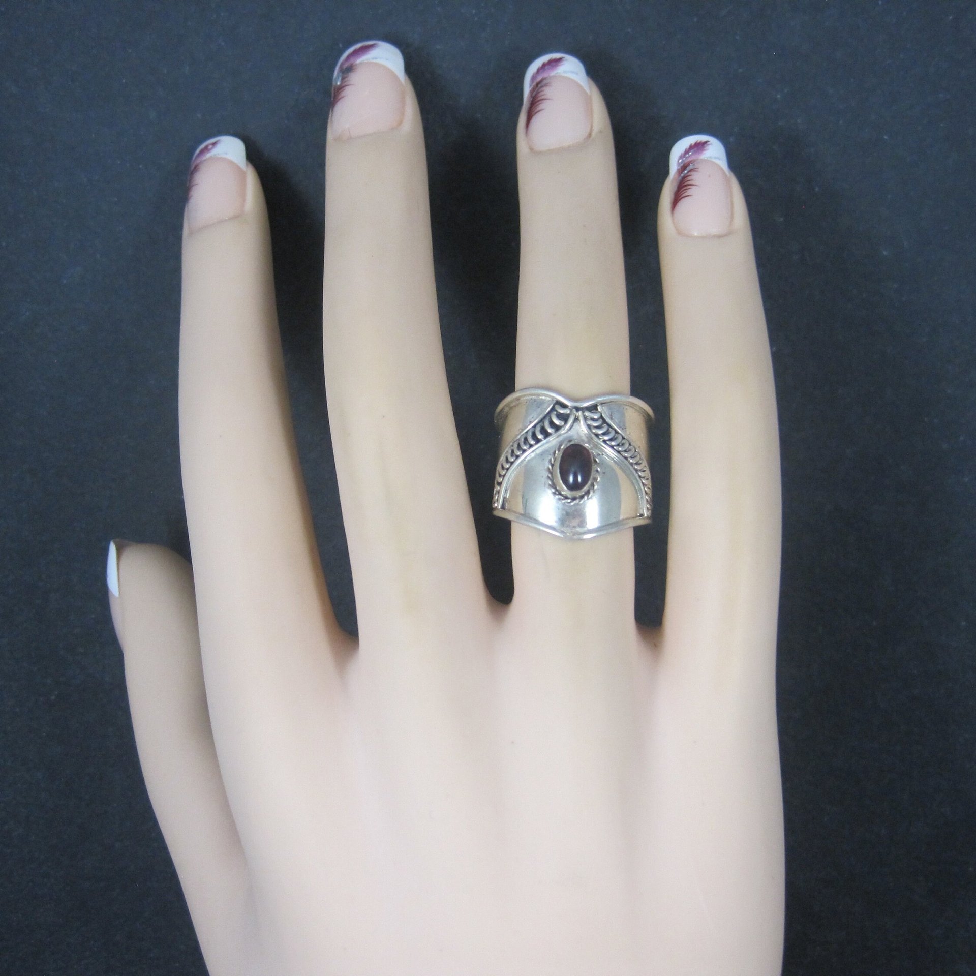 Wide Vintage Sterling Garnet Ring Size 6