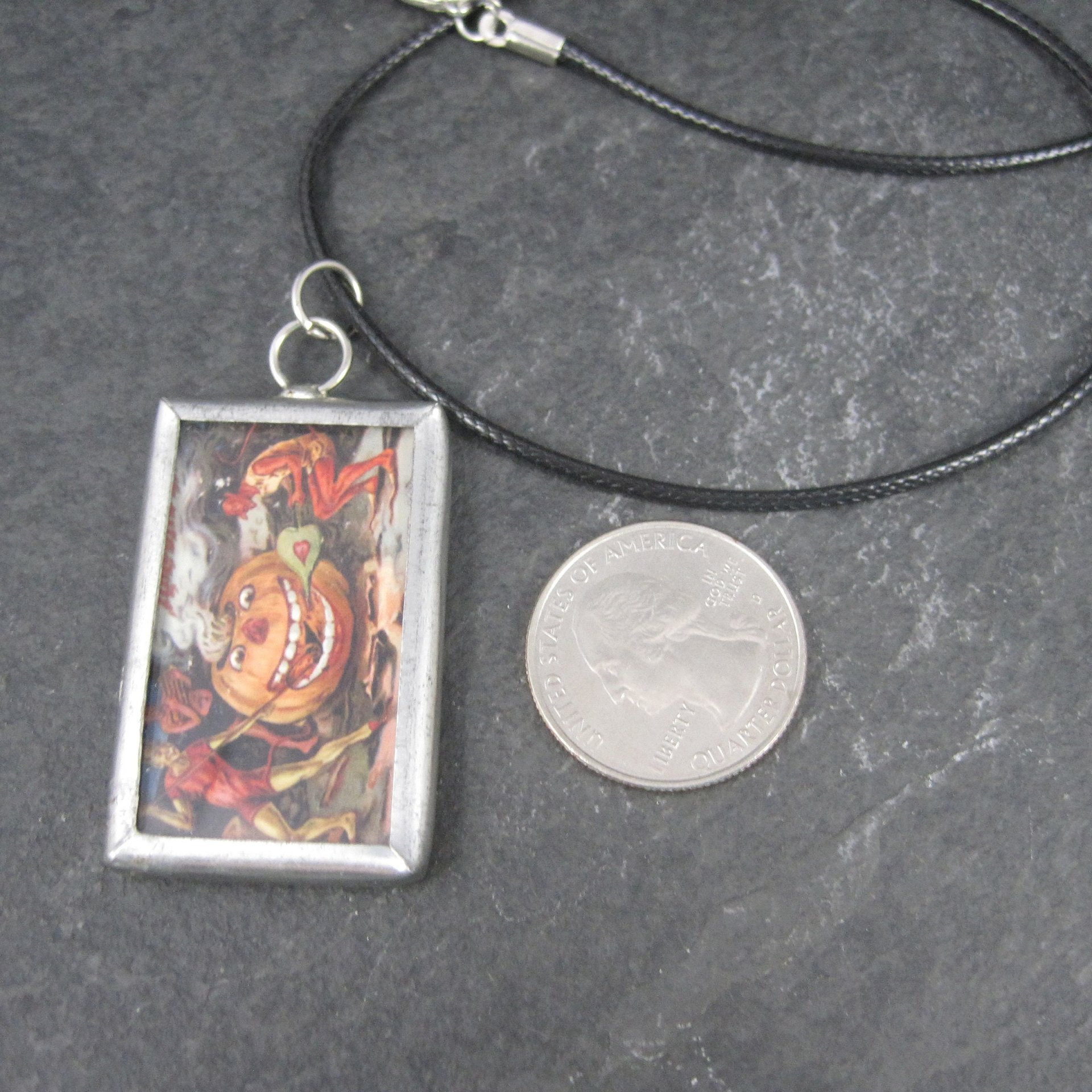 Vintage Halloween Postcard Pendant Necklace