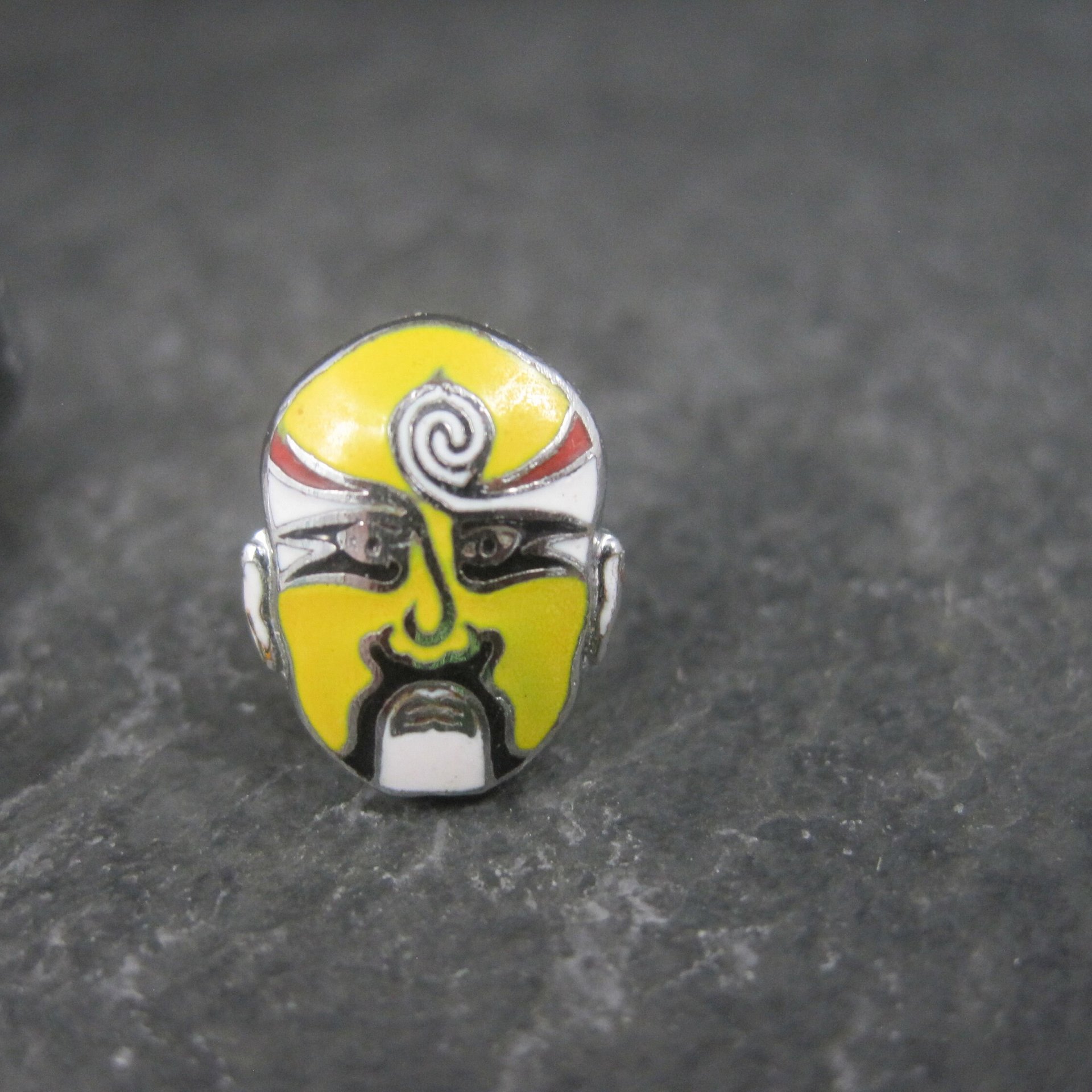 Vintage Enamel Kabuki Cufflinks and Tie Tack Set