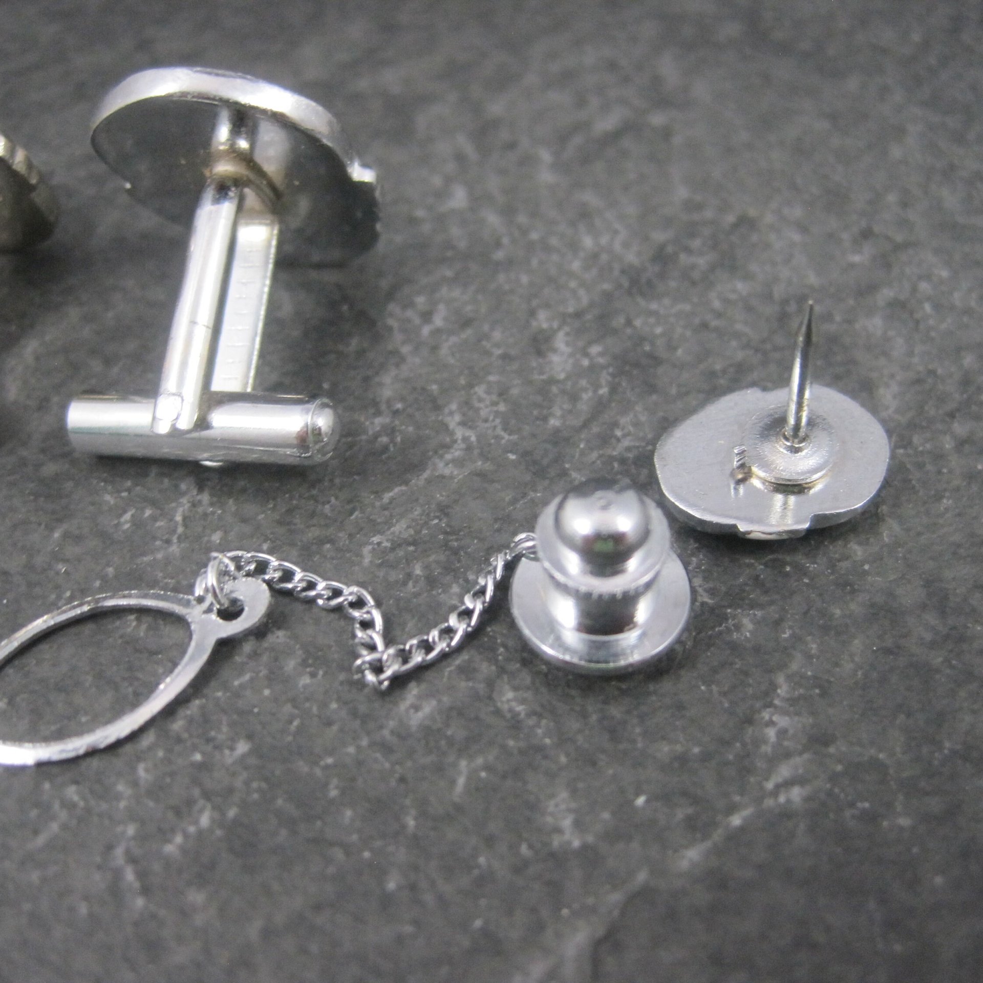 Vintage Enamel Kabuki Cufflinks and Tie Tack Set