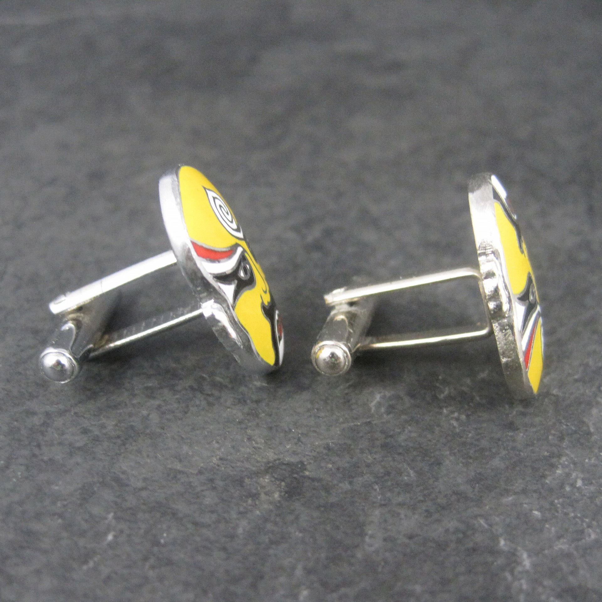 Vintage Enamel Kabuki Cufflinks and Tie Tack Set