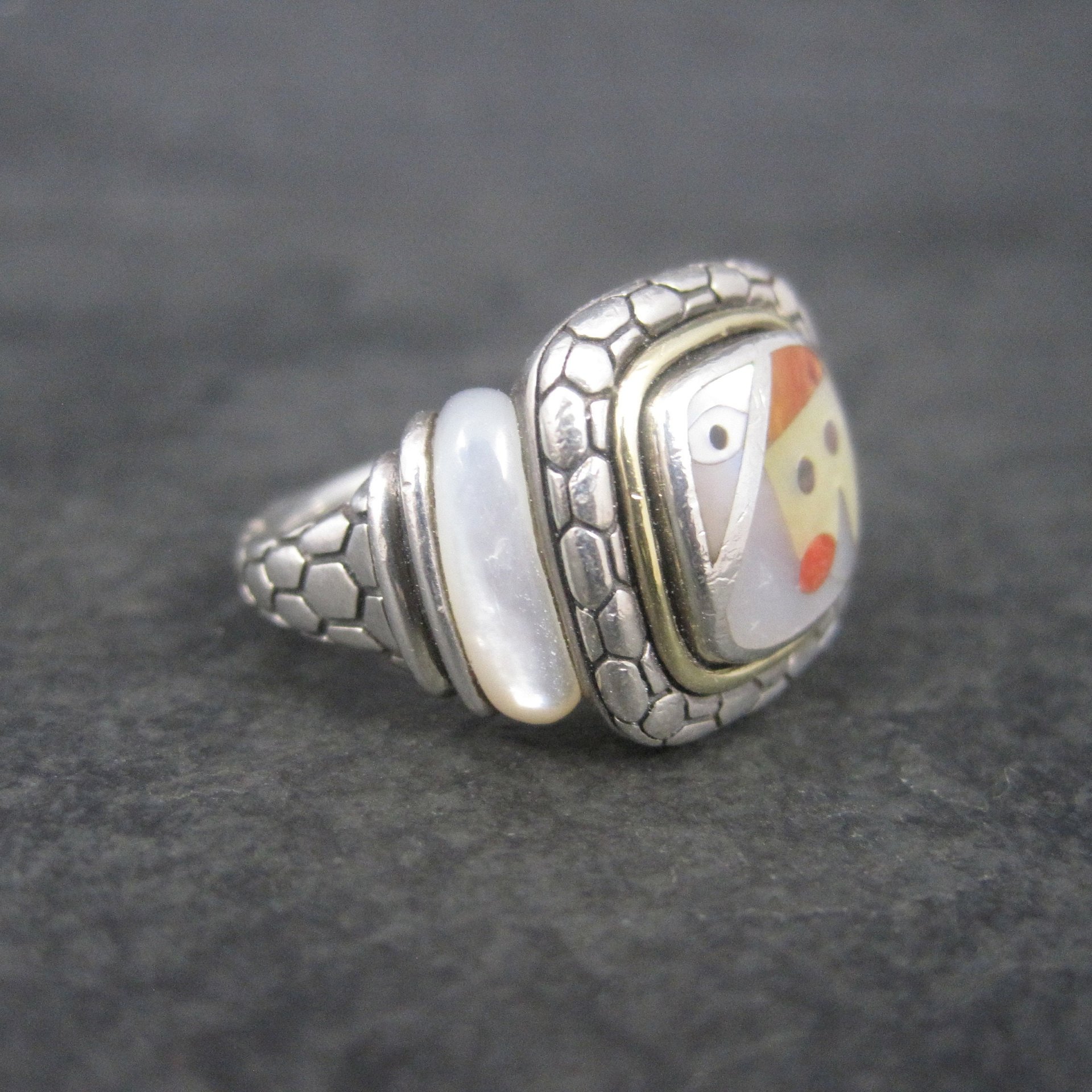 Vintage Sterling 18K Picasso Inlay Ring Size 5.5 Grossbardt