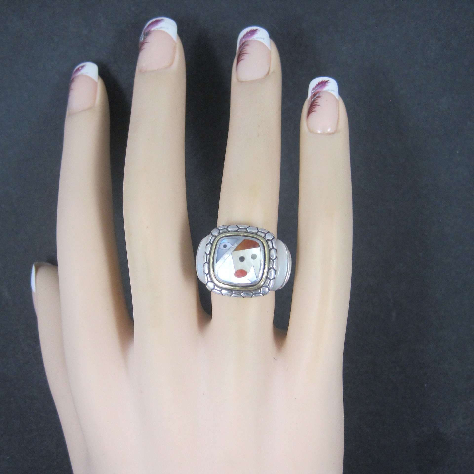 Vintage Sterling 18K Picasso Inlay Ring Size 5.5 Grossbardt