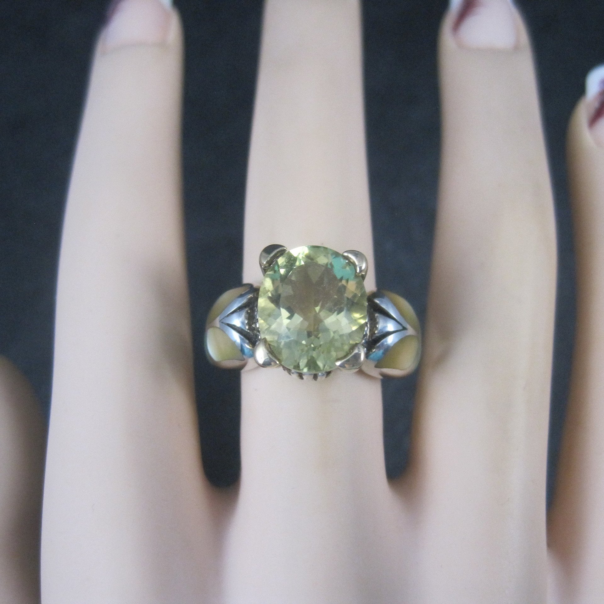 Vintage Sterling 18K Lemon Quartz Inlay Butterfly Ring Size 8 Asch Grossbardt