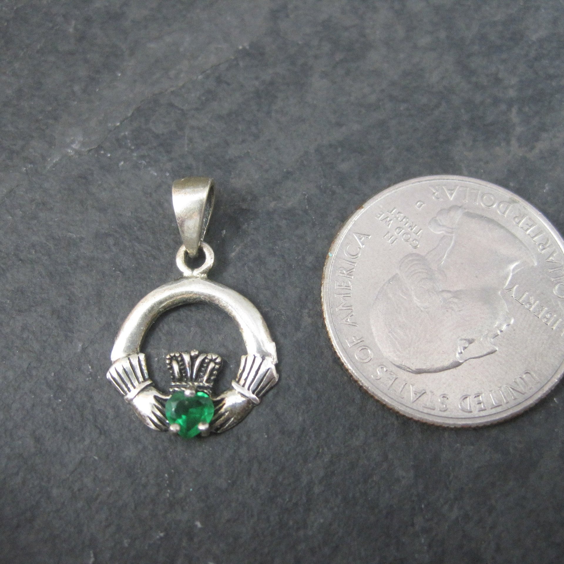 Sterling Claddagh Pendant May Birthstone