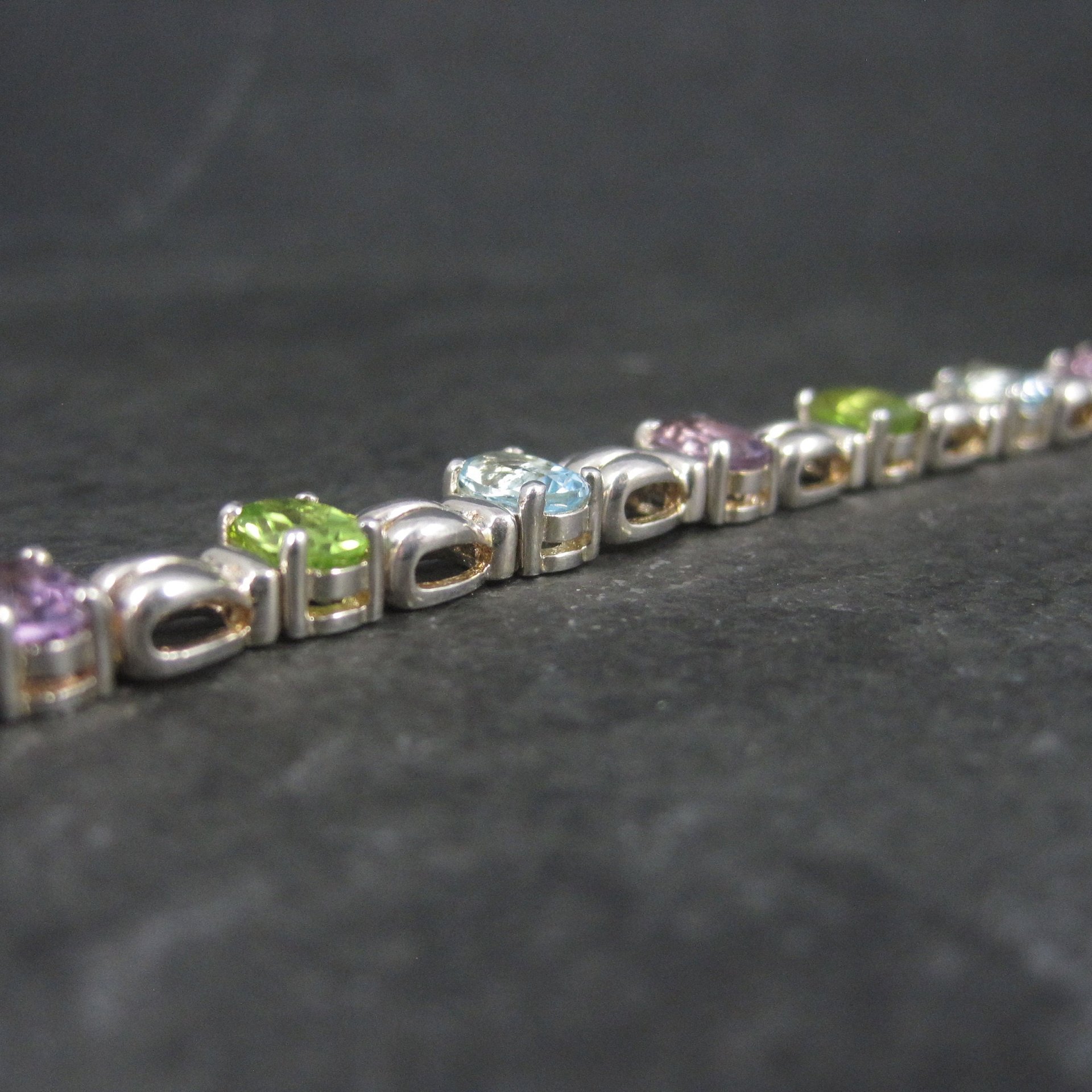 Vintage Sterling Topaz Peridot Amethyst Bracelet 7.5 Inches