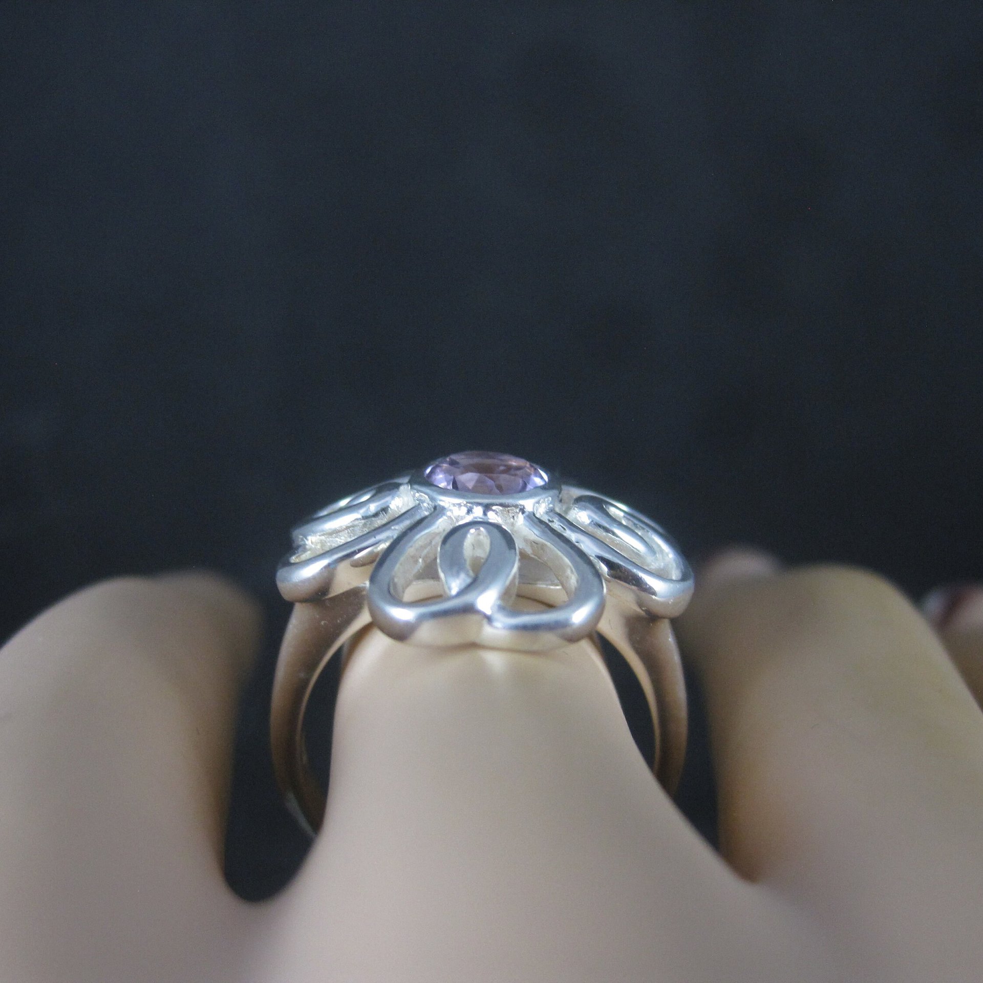 Vintage Sterling Amethyst Flower Ring Size 8