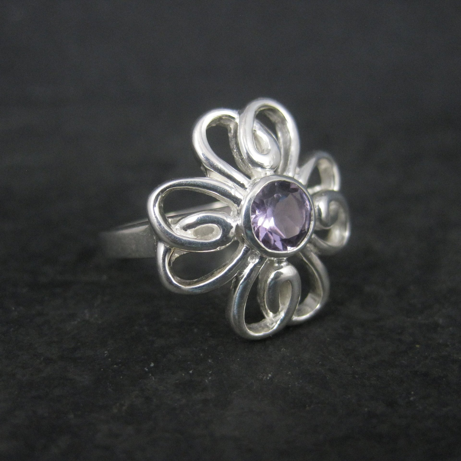 Vintage Sterling Amethyst Flower Ring Size 8