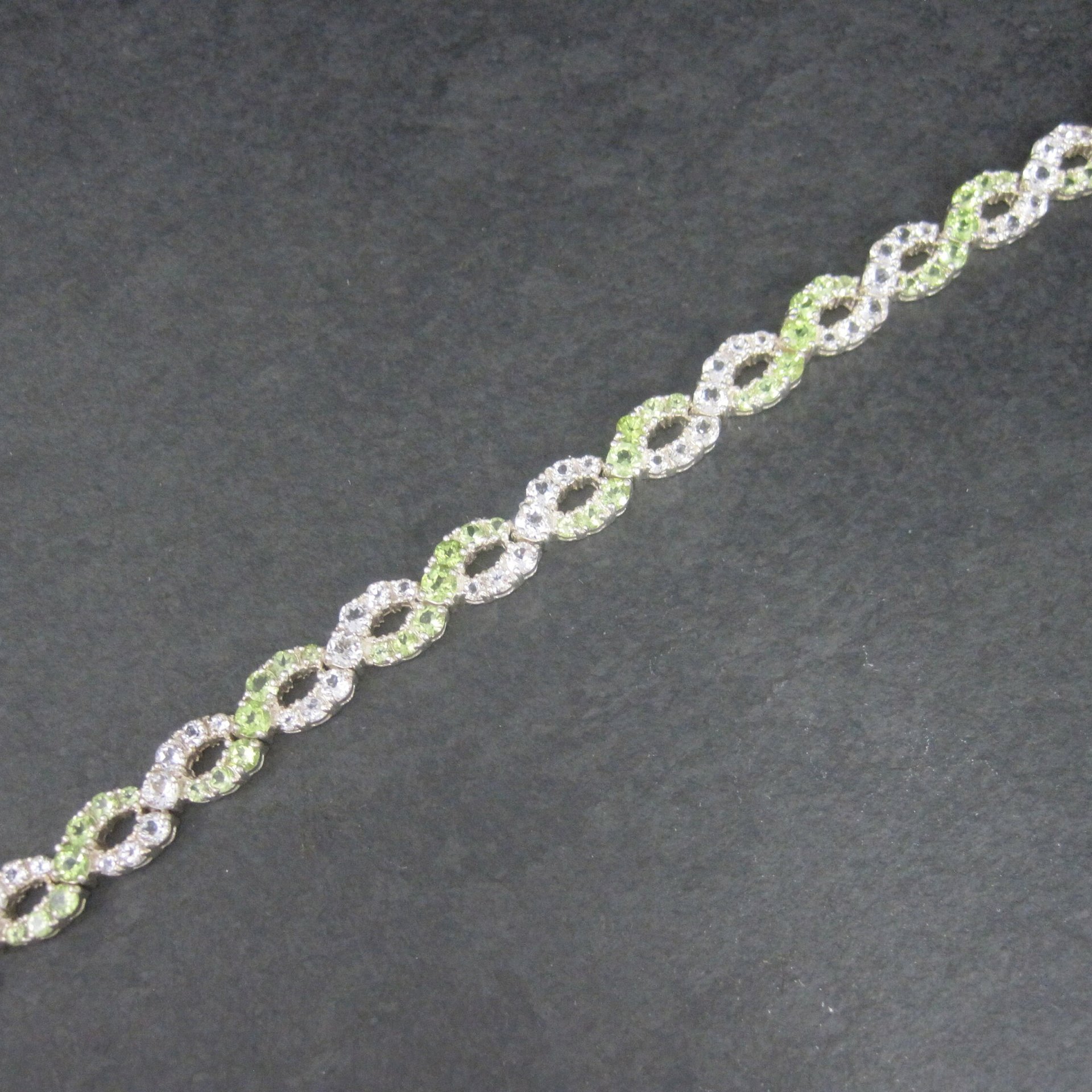 Vintage Sterling Peridot White Topaz Bracelet 7.25 Inches
