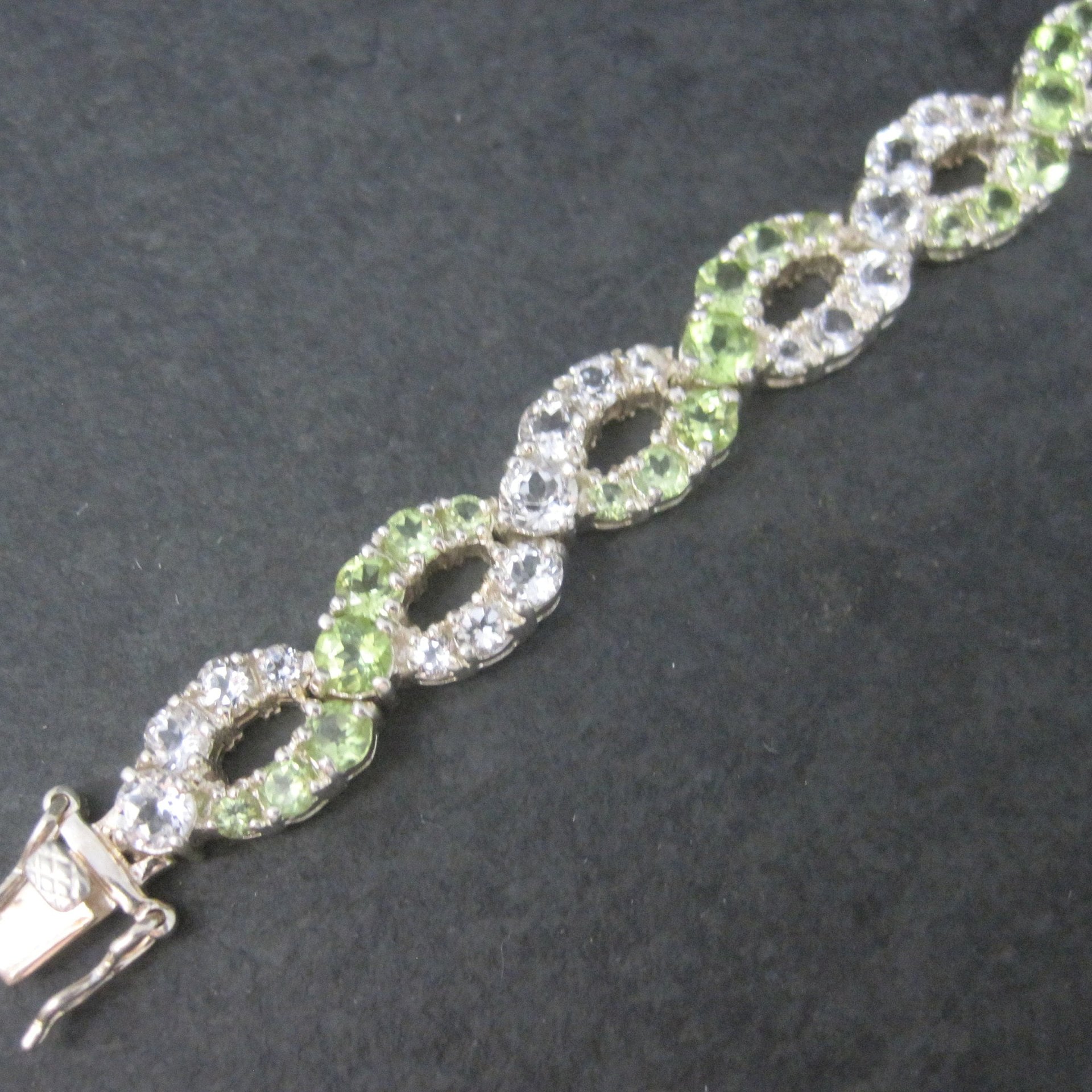 Vintage Sterling Peridot White Topaz Bracelet 7.25 Inches