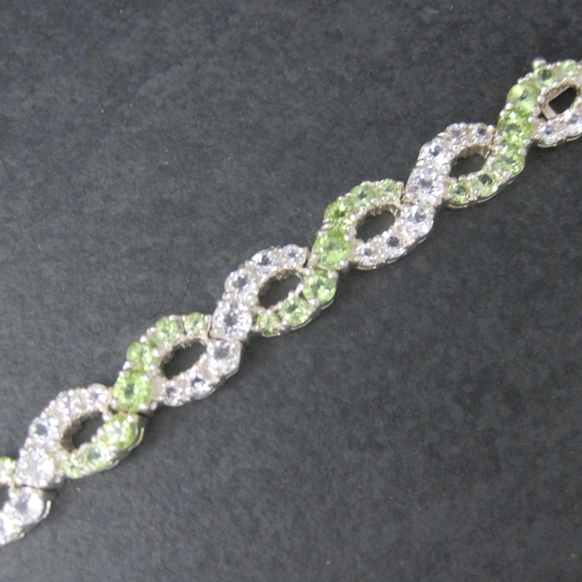 Vintage Sterling Peridot White Topaz Bracelet 7.25 Inches