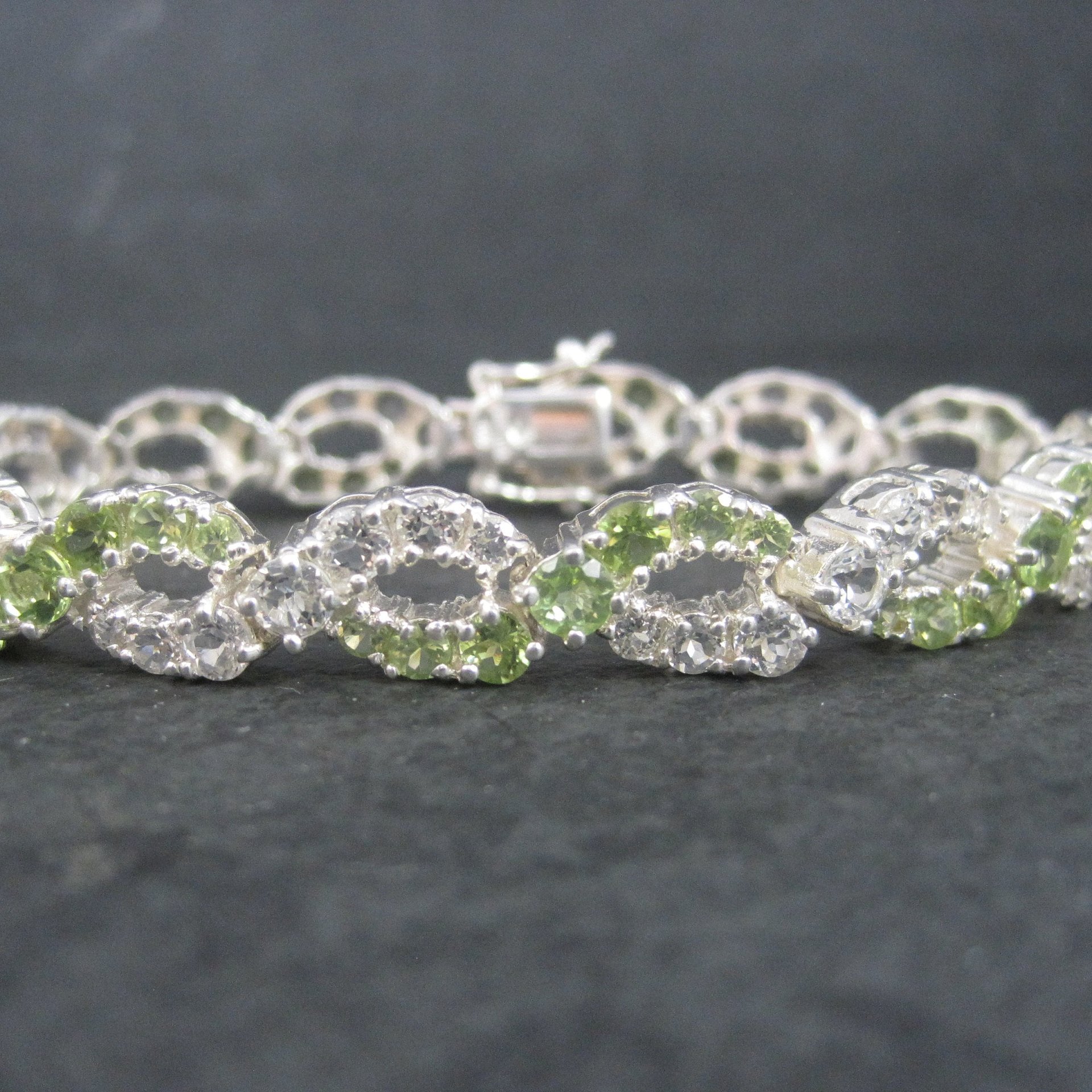 Vintage Sterling Peridot White Topaz Bracelet 7.25 Inches