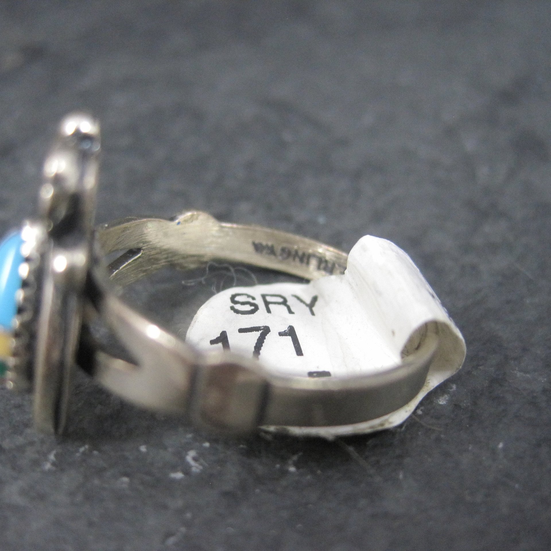 Southwestern Sterling Inlay Feather Ring NOS